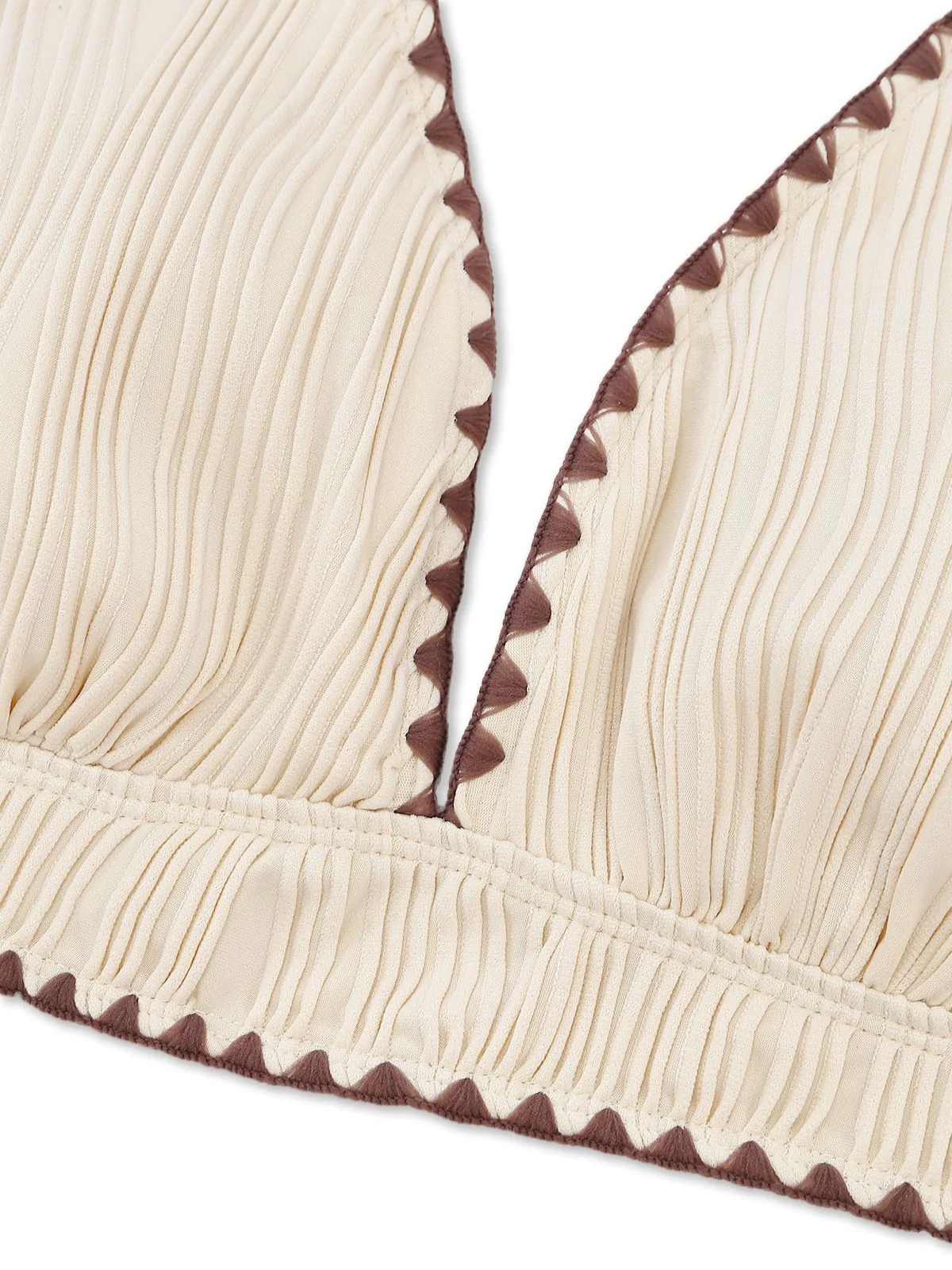 Beige Brown 1950s Halter High-Waist Ribbed Bikini Set - Image 4