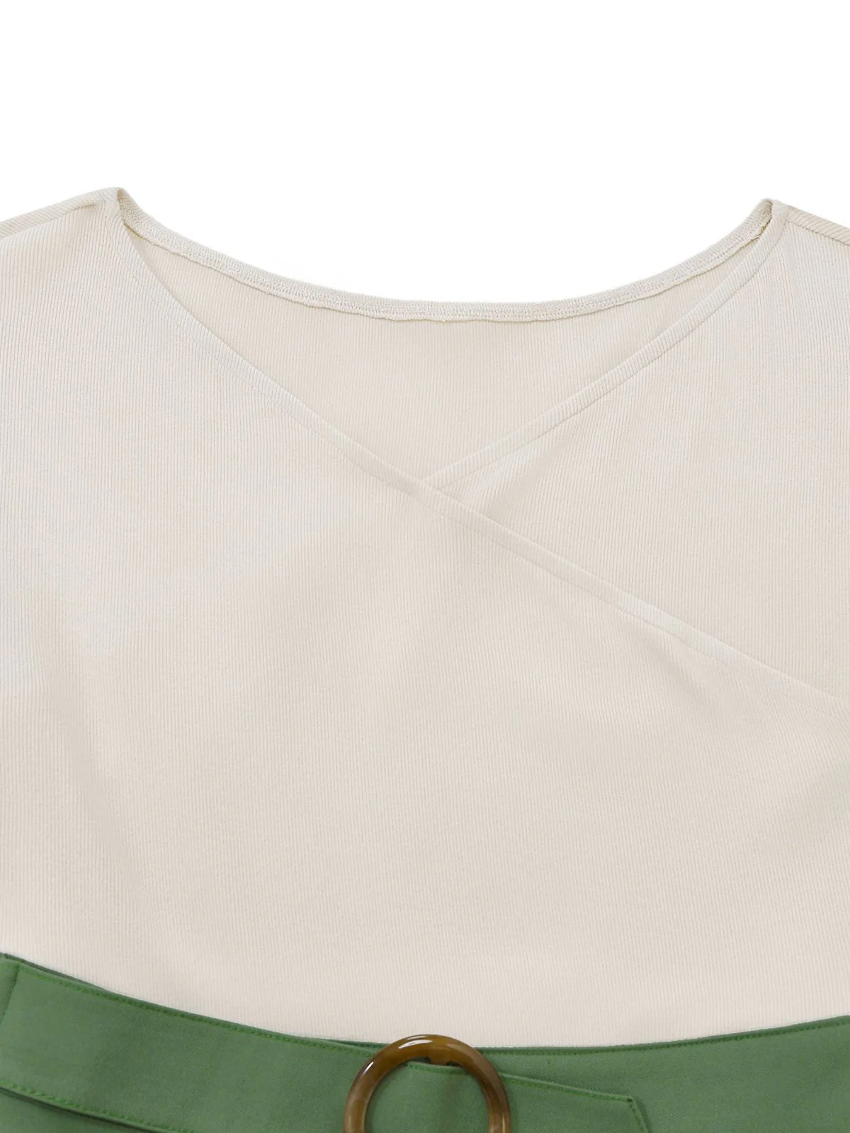 Beige & Green 1950s Knit Off-Shoulder Pleated Dress - Image 6