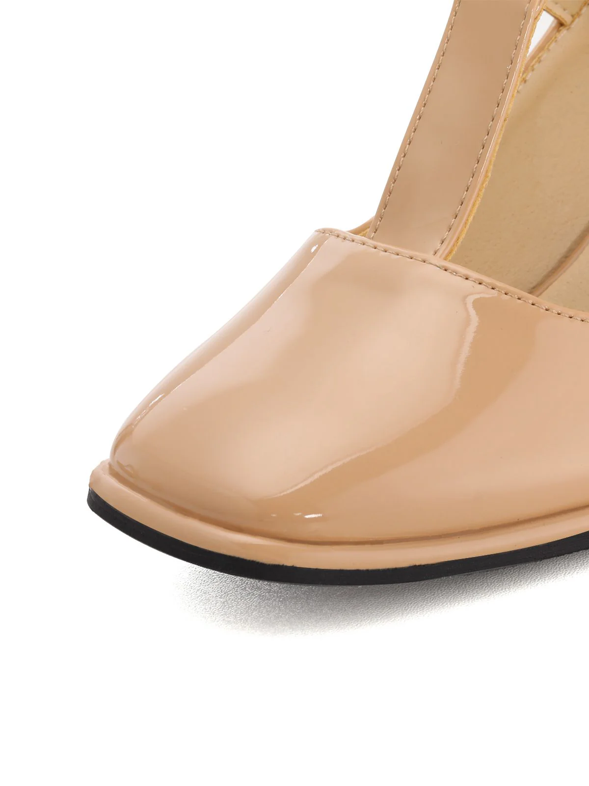 Beige Patent Leather Mary Jane Block Heel Shoes - Image 4