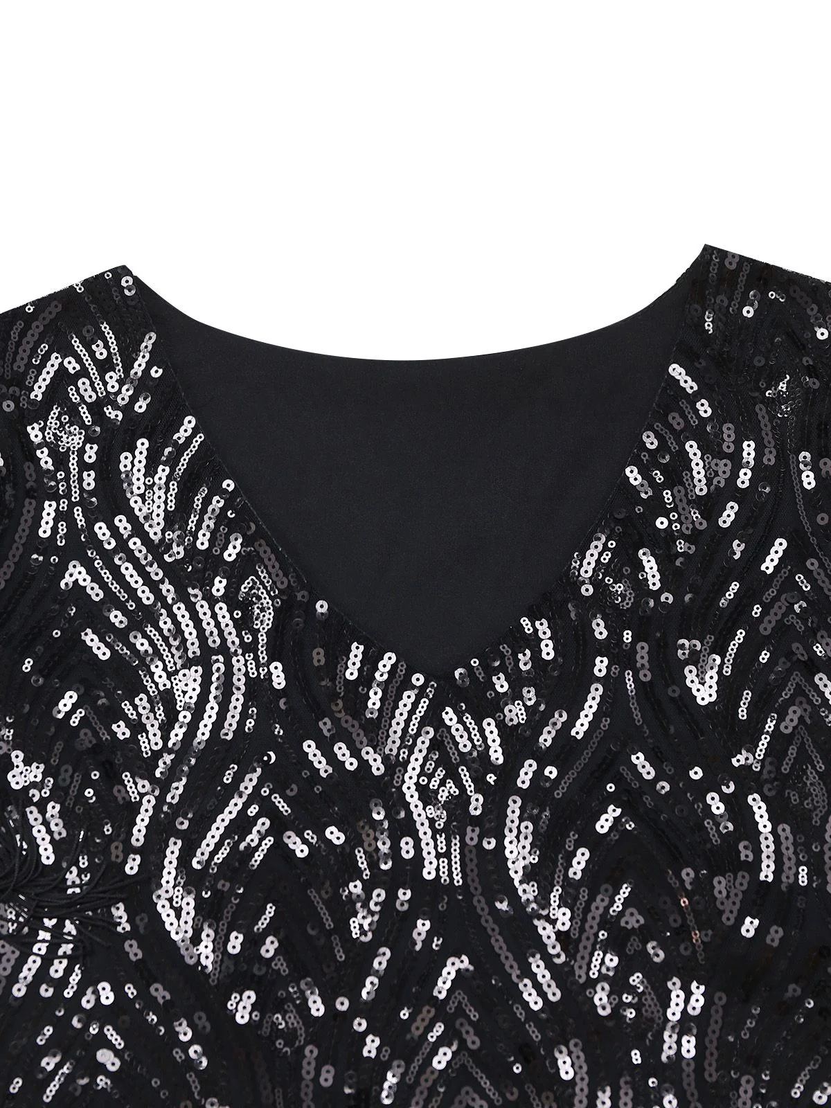 Black 1920s Flapper Tassel Fringe Great Gatsby Sequin Dress - Image 4