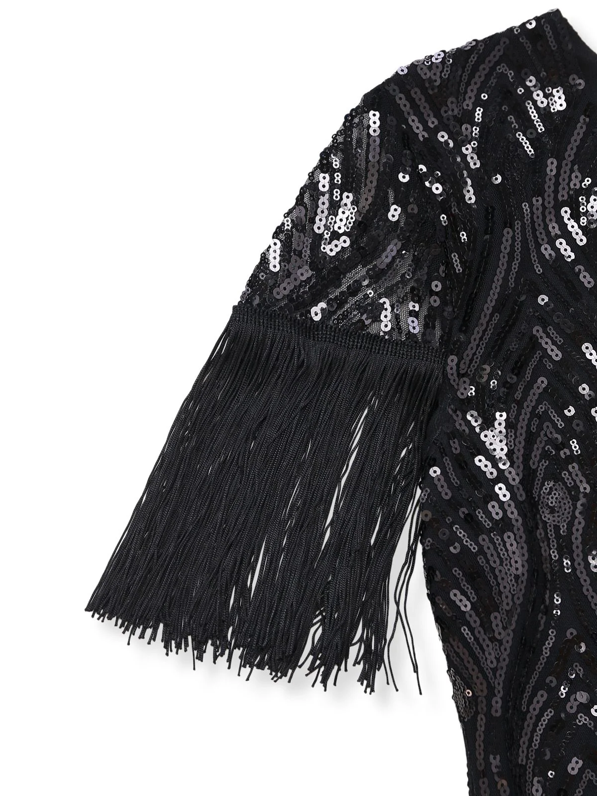Black 1920s Flapper Tassel Fringe Great Gatsby Sequin Dress - Image 5