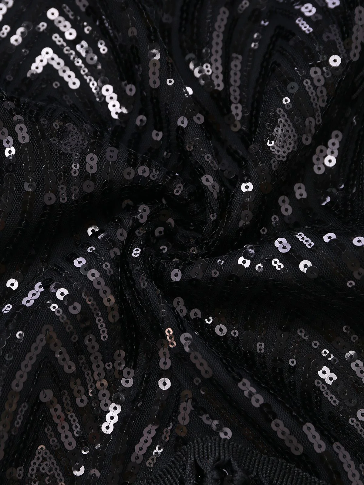 Black 1920s Flapper Tassel Fringe Great Gatsby Sequin Dress - Image 6