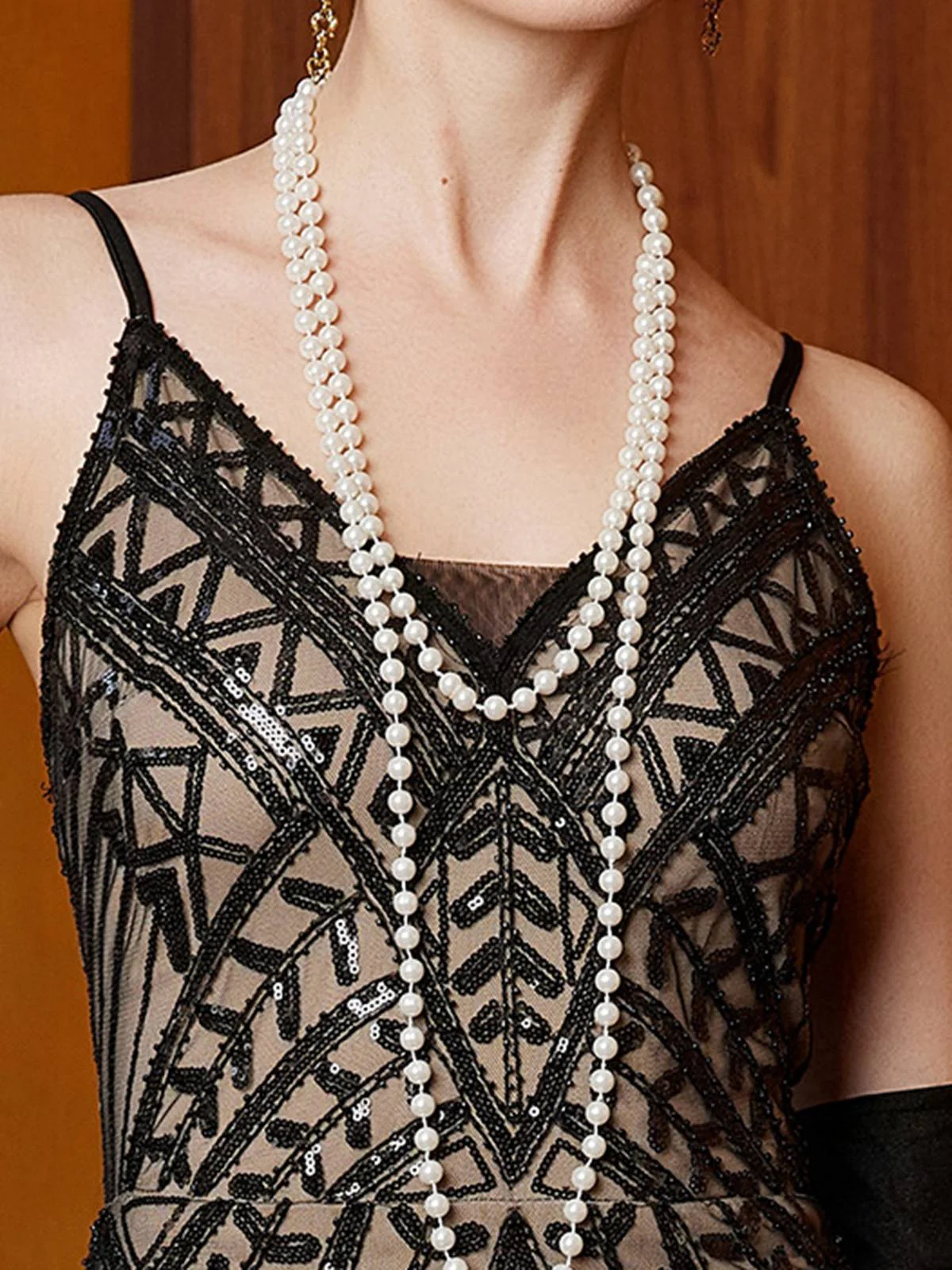 Black 1920s Gatsby Sequin Mesh Maxi Evening Dress - Image 5
