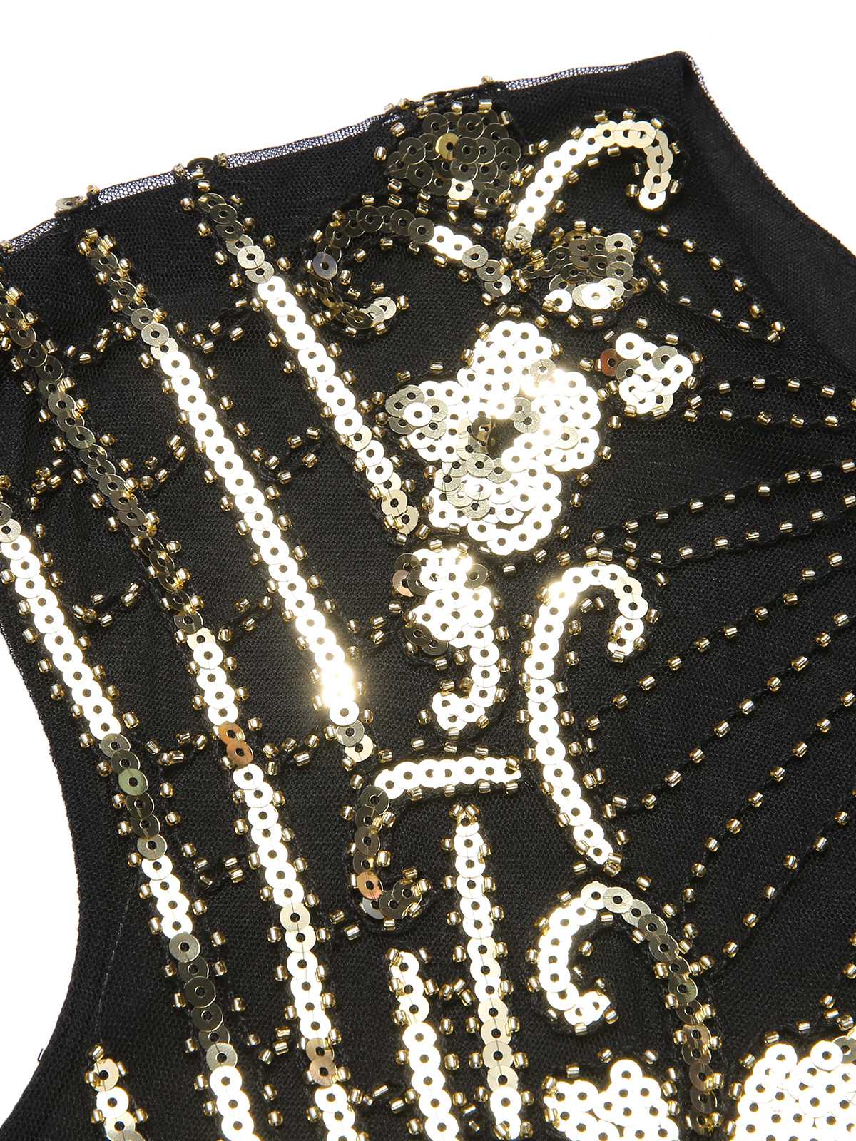 Black 1920s Sequined Tassel Cap Sleeve Dress - Image 4