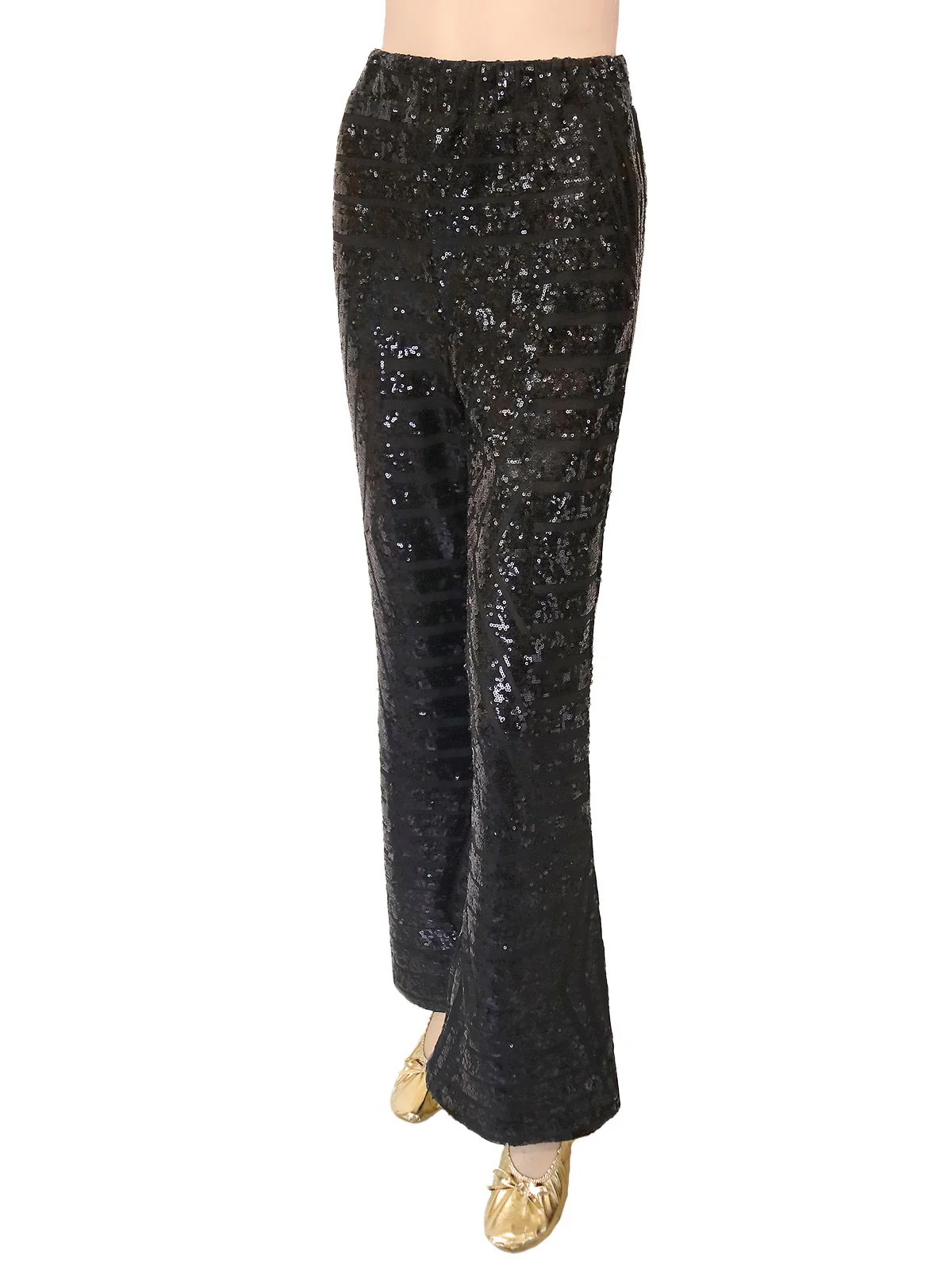 Black 1920s Solid Sequin Flared Pants - Image 4