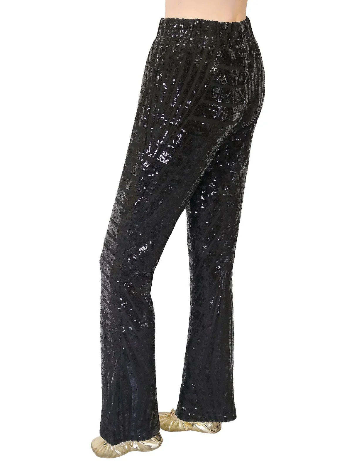Black 1920s Solid Sequin Flared Pants - Image 5