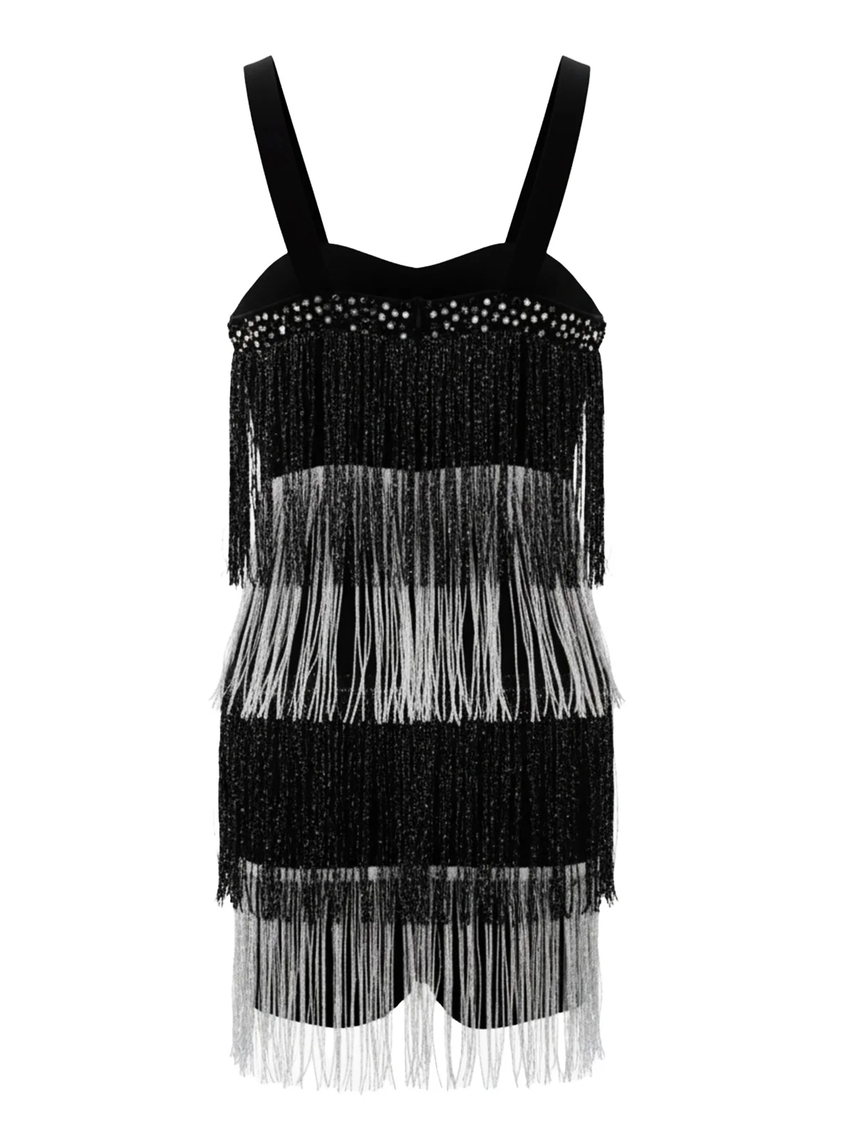 Black 1920s Strappy Fringe Sequin Cocktail Dress - Image 3