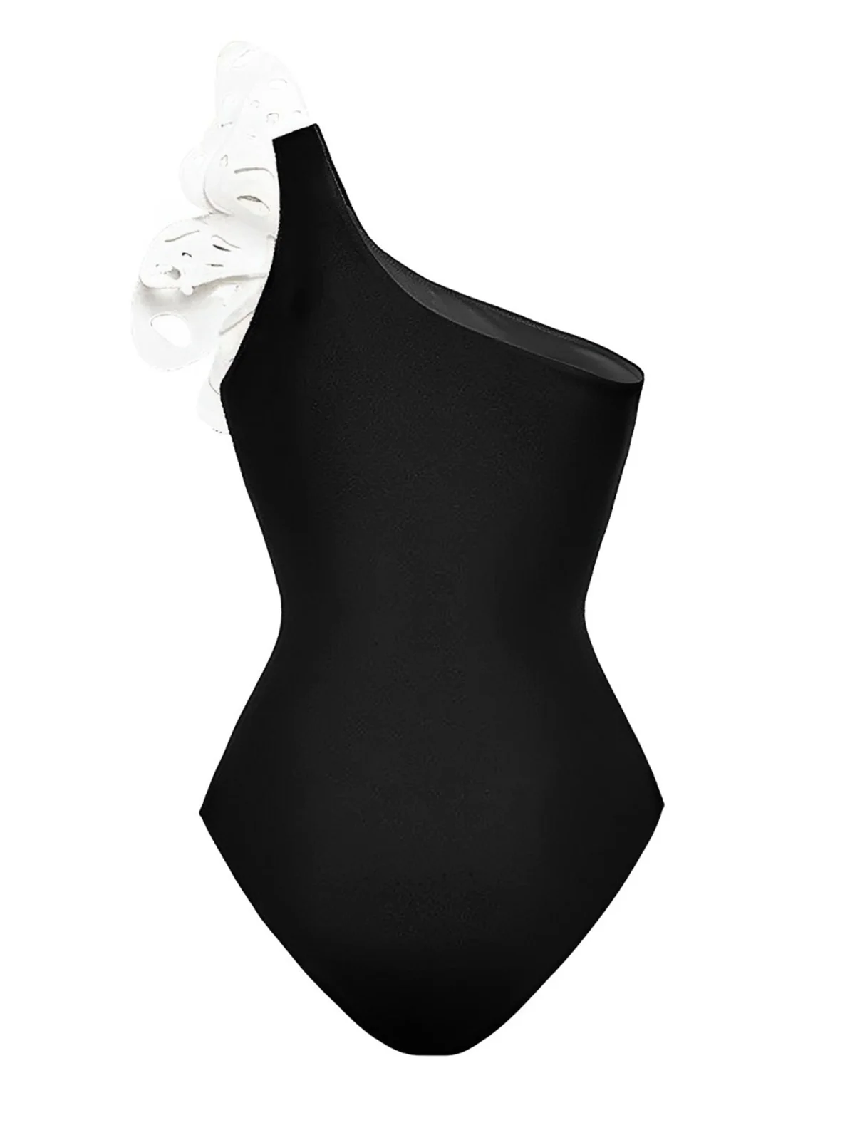 Black 1930s 3D-Butterfly One-Shoulder Swimsuit - Image 3