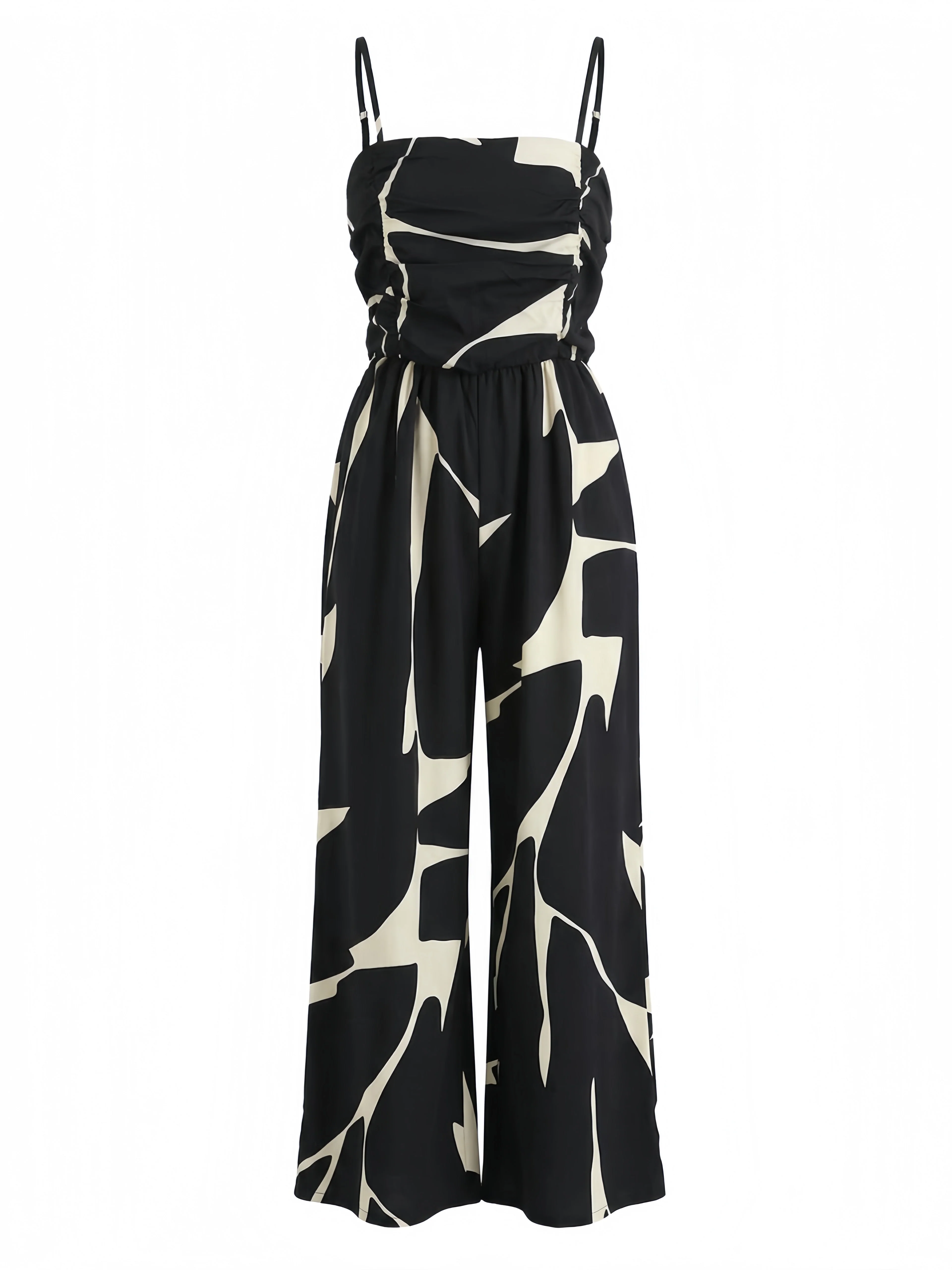 Black 1930s Abstract Printed Wide Leg Jumpsuit - Image 2