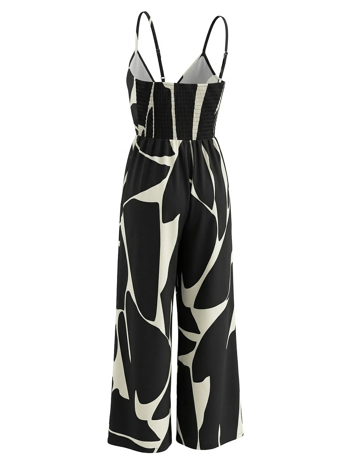 Black 1930s Abstract Printed Wide Leg Jumpsuit - Image 3