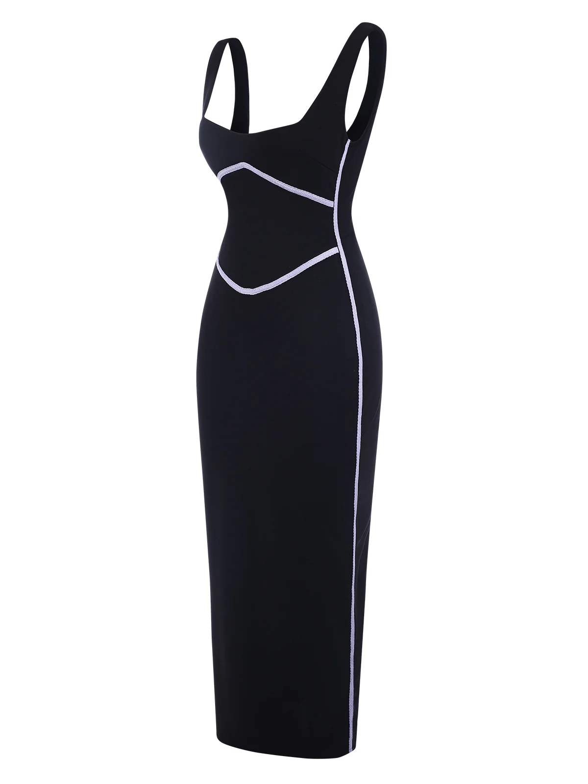 Black 1930s Binding Square Neck Bodycon Dress - Image 2