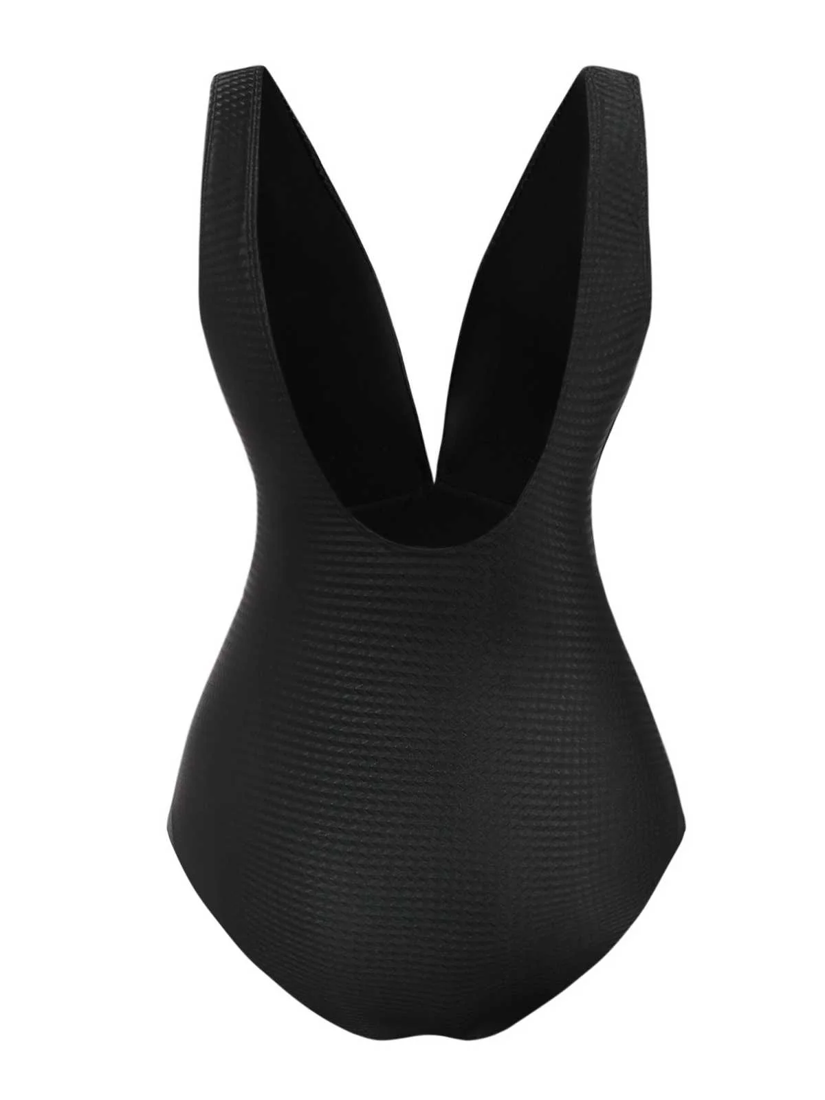 Black 1930s Deep V-Neck Seashell One-Piece Swimsuit - Image 2