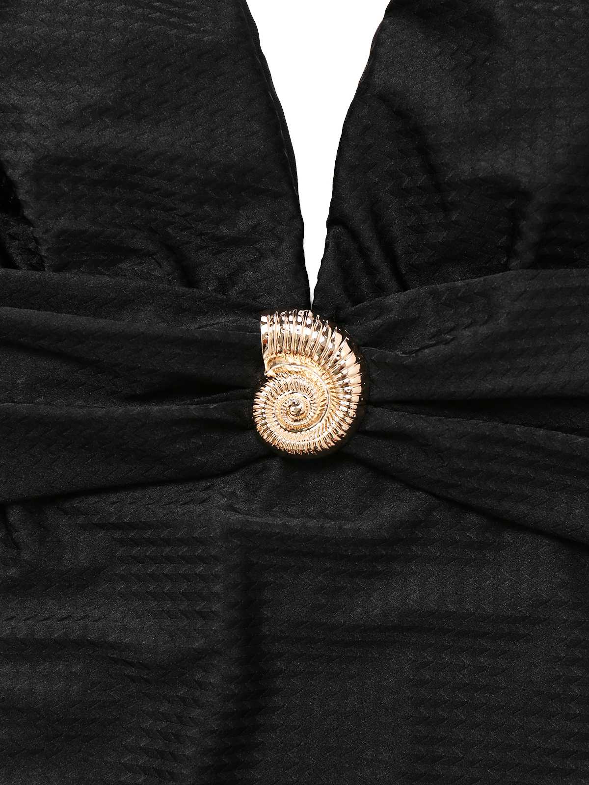 Black 1930s Deep V-Neck Seashell One-Piece Swimsuit - Image 3