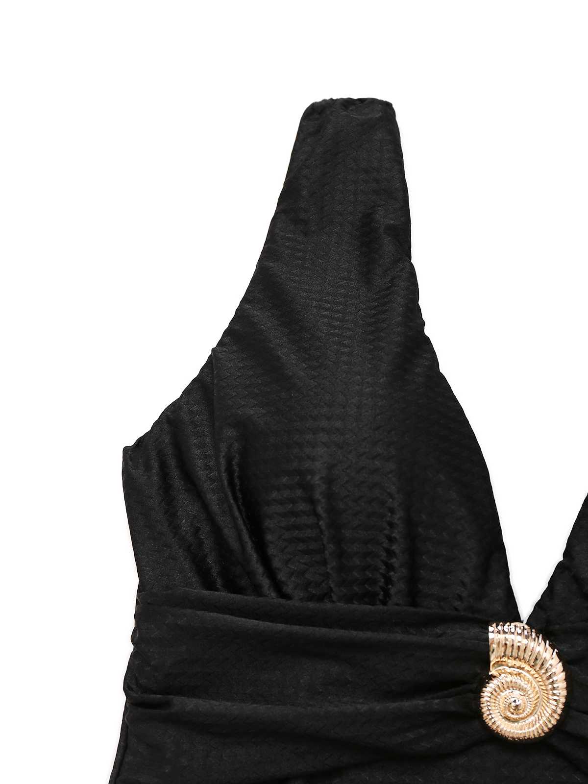 Black 1930s Deep V-Neck Seashell One-Piece Swimsuit - Image 4