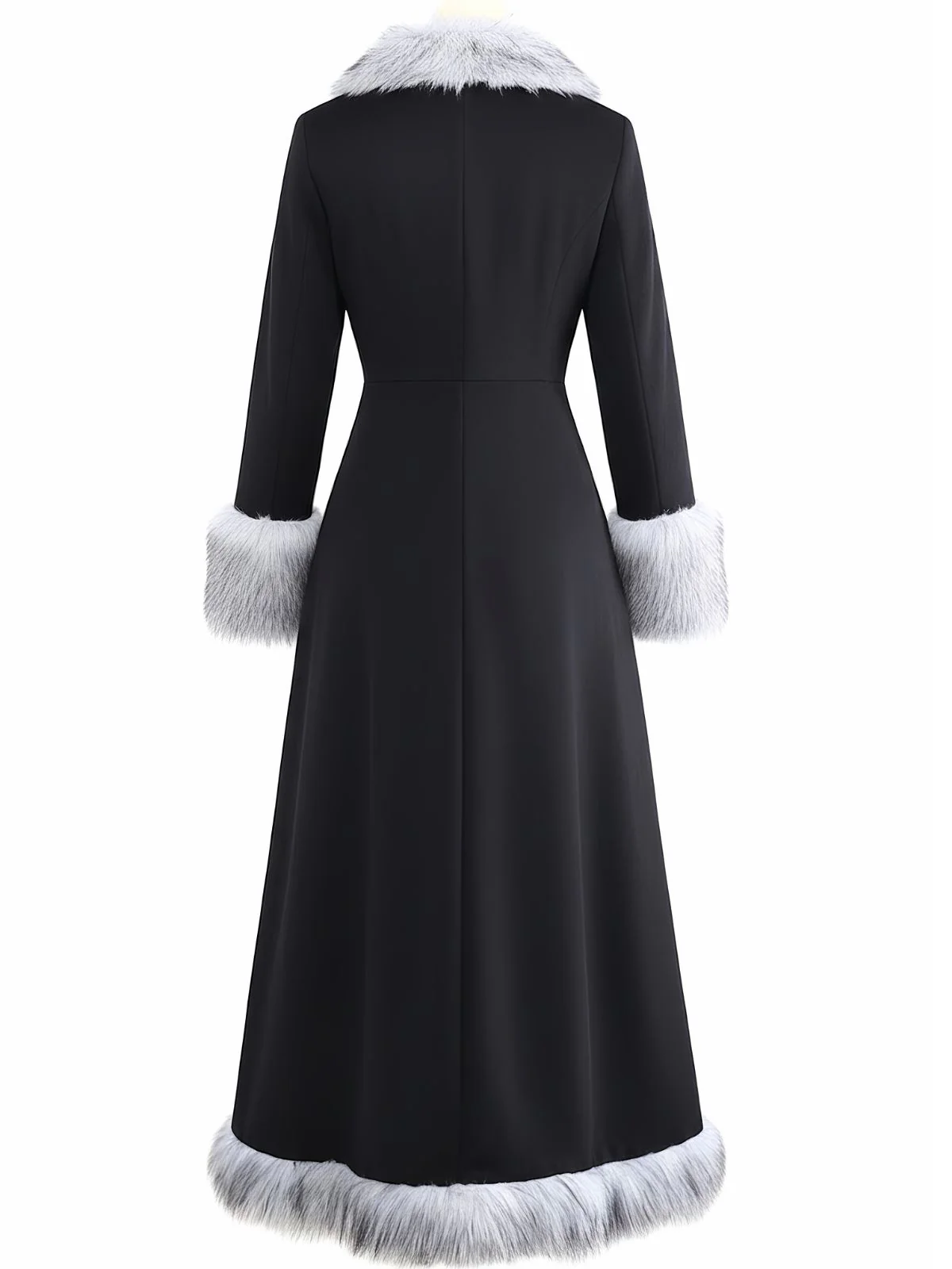 Black 1930s Faux Fur Trim Maxi Coat - Image 3
