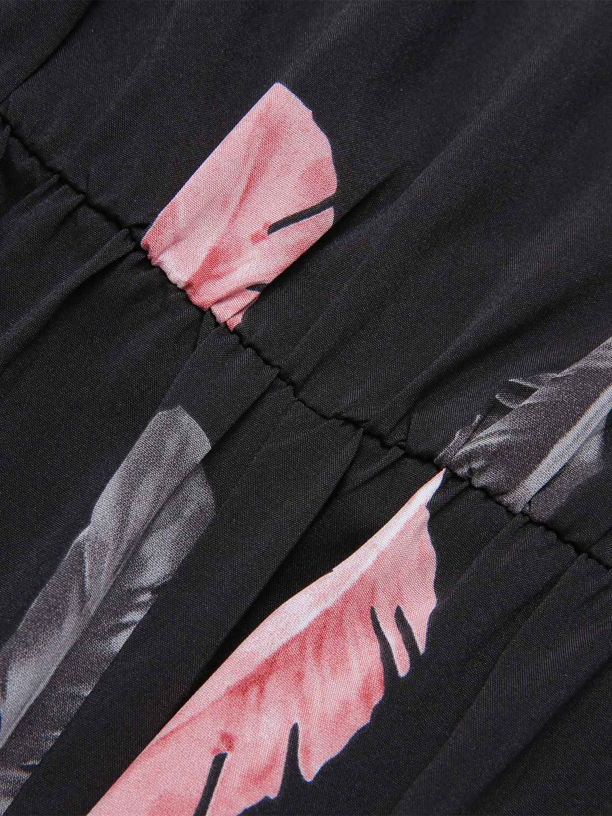 Black 1930s Feather Print Spaghetti Strap Jumpsuit - Image 5