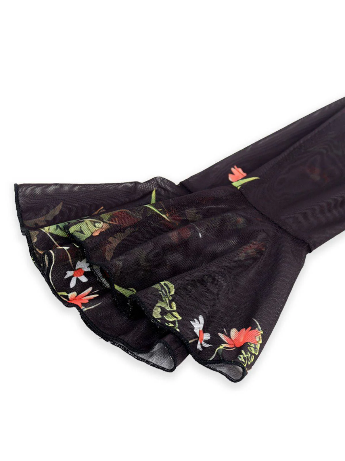 Black 1930s Floral Mesh Ruffle Maxi Dress - Image 6