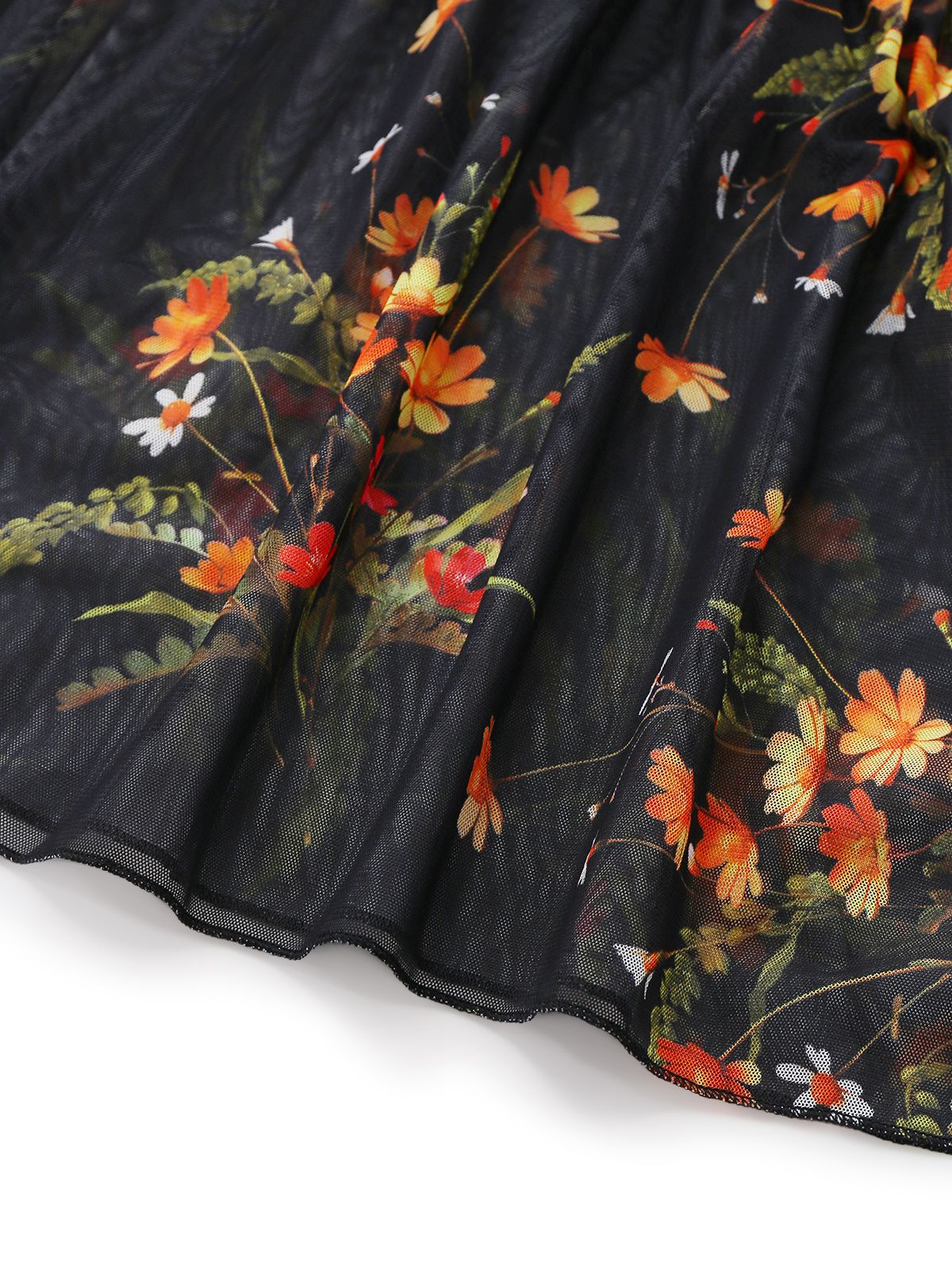 [Pre-Sale] Black 1930s Floral Mesh Ruffle Midi Dress - Image 10