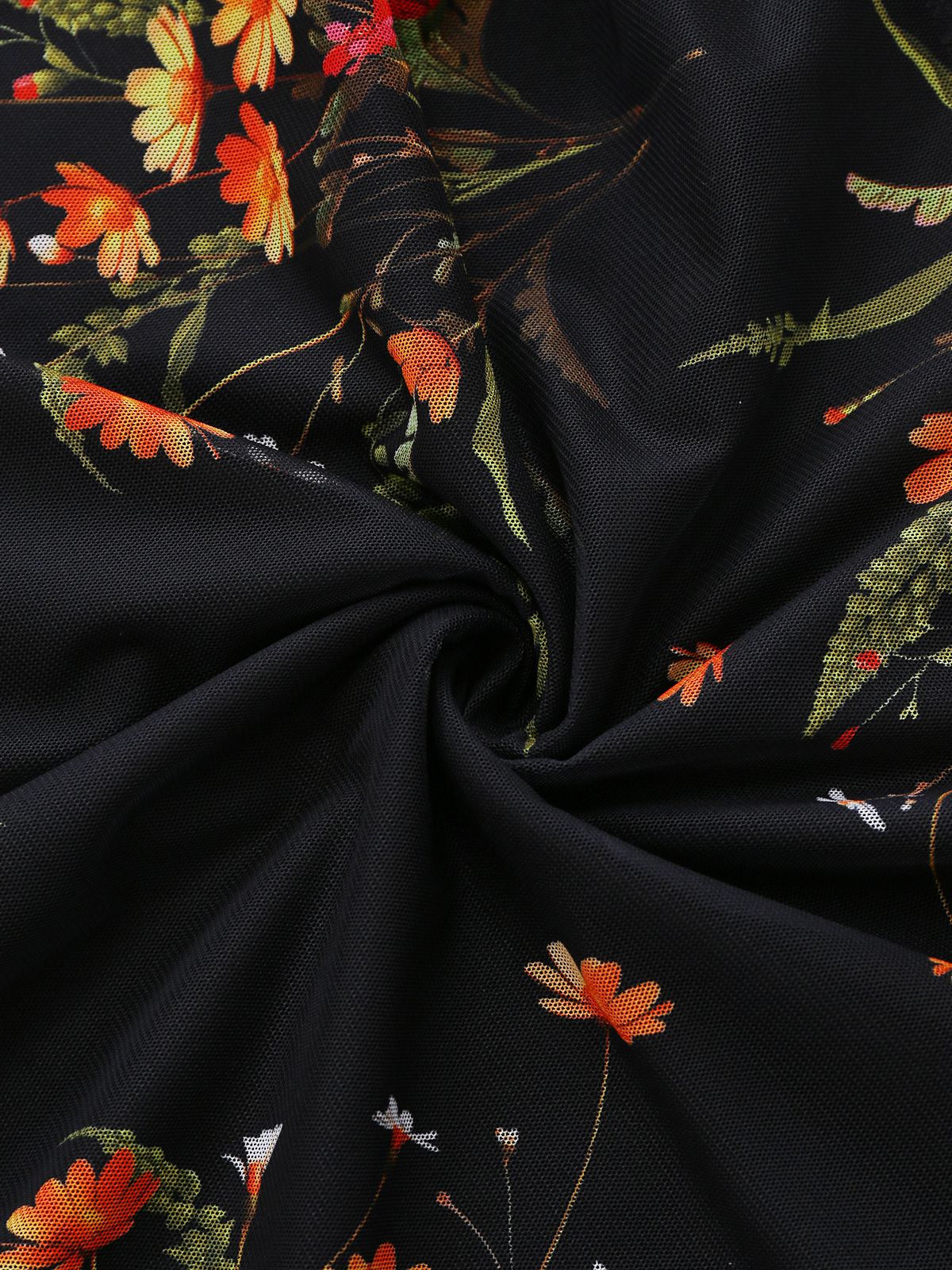 [Pre-Sale] Black 1930s Floral Mesh Ruffle Midi Dress - Image 9