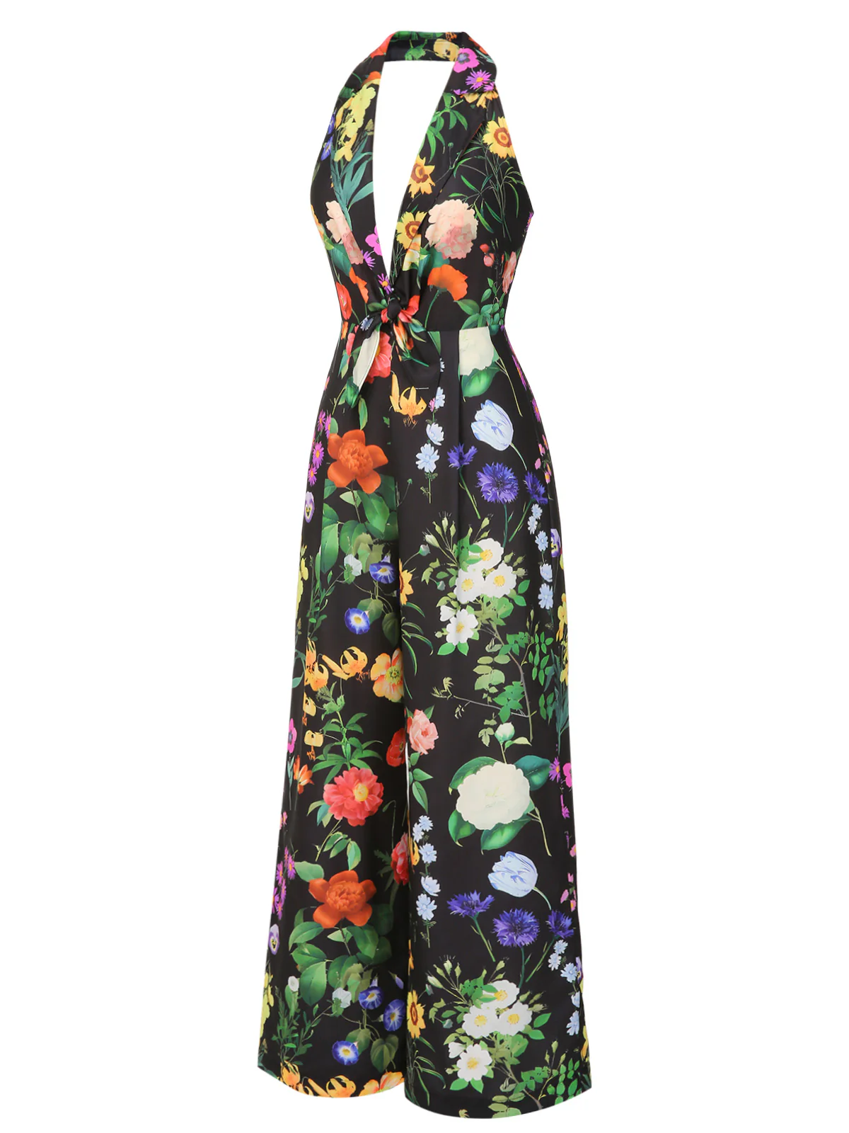 Black 1930s Floral V-Neck Halter Jumpsuit - Image 4