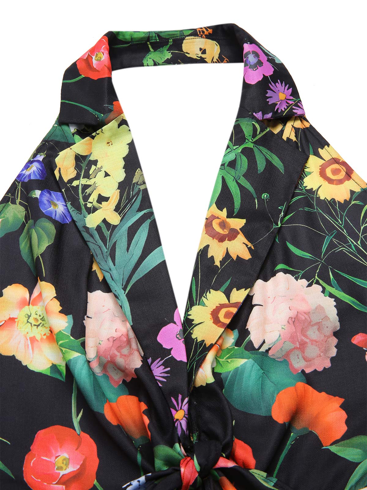 Black 1930s Floral V-Neck Halter Jumpsuit - Image 6