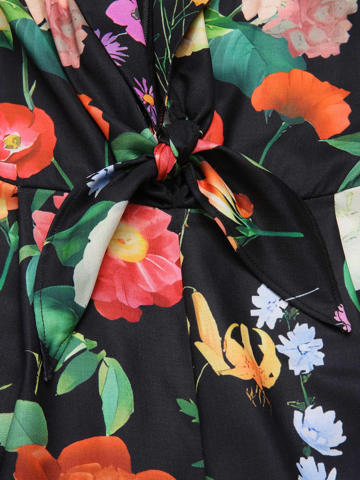 Black 1930s Floral V-Neck Halter Jumpsuit - Image 8