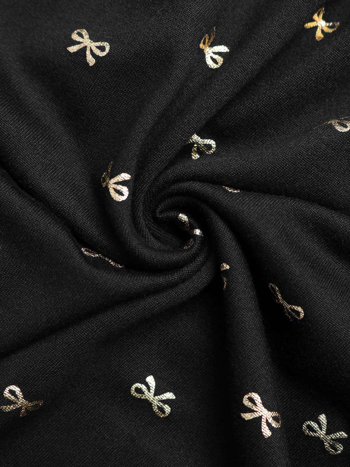 Black 1930s Gold Foil Bow V-Neck Lace Slit Dress - Image 6
