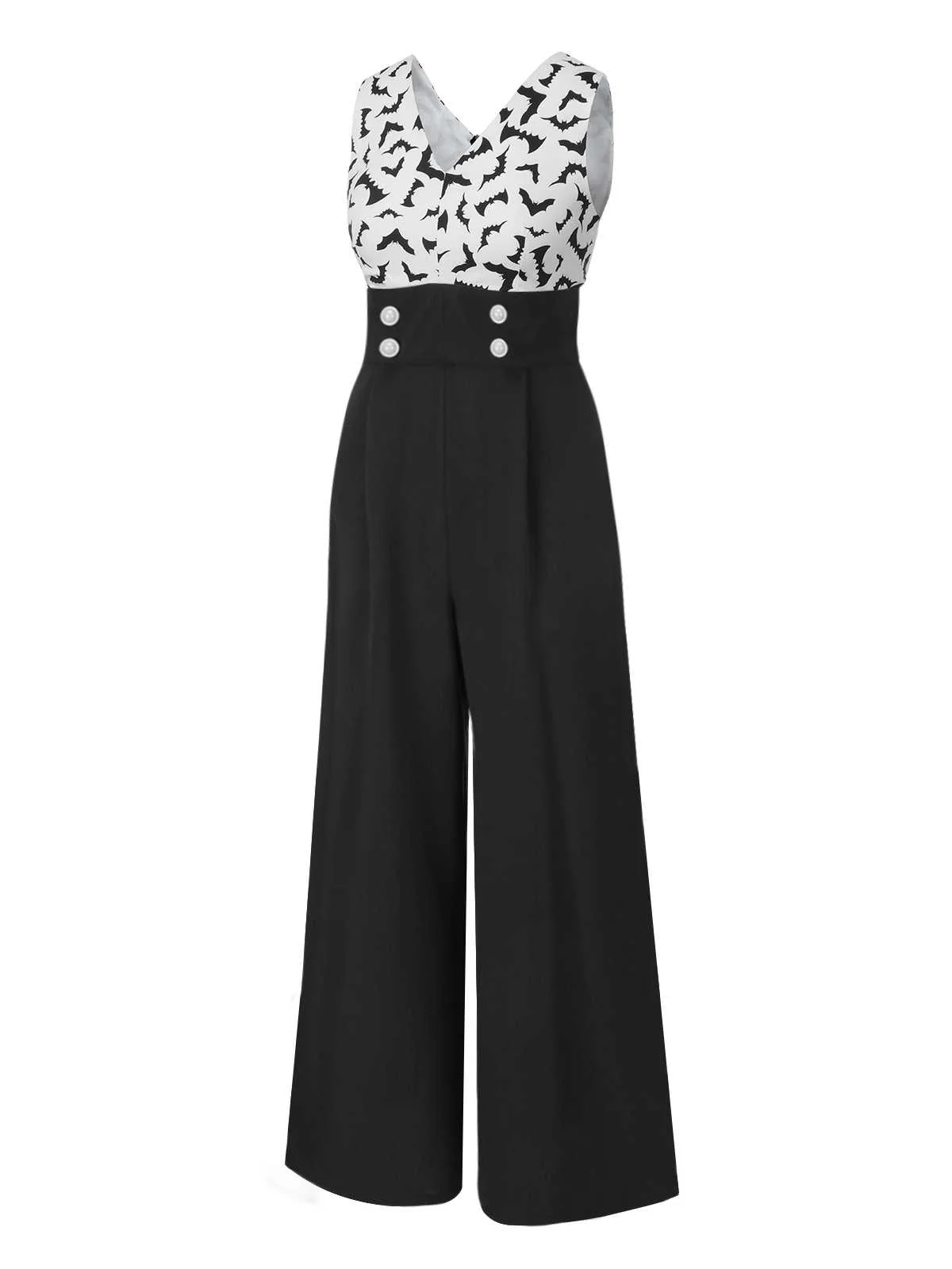 Black 1930s Halloween Bat Patchwork Jumpsuit - Image 4