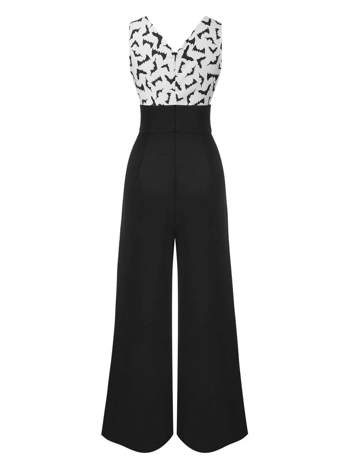 Black 1930s Halloween Bat Patchwork Jumpsuit - Image 5