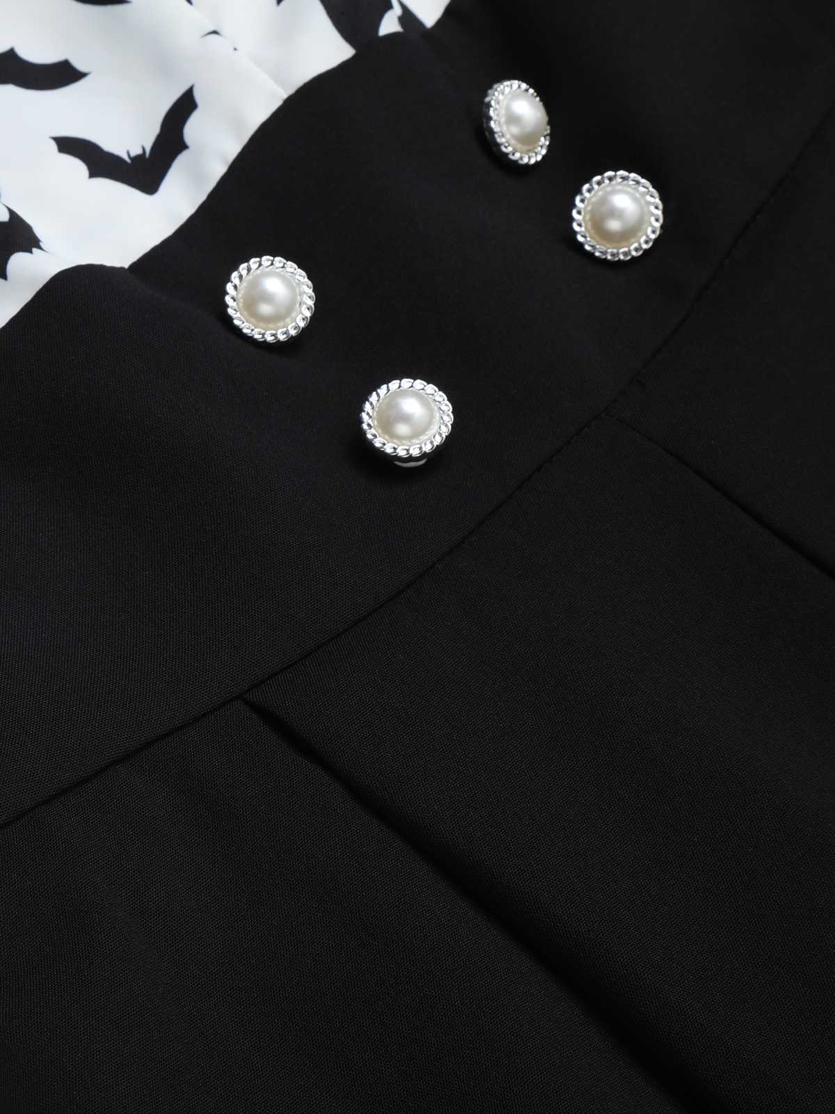 Black 1930s Halloween Bat Patchwork Jumpsuit - Image 6