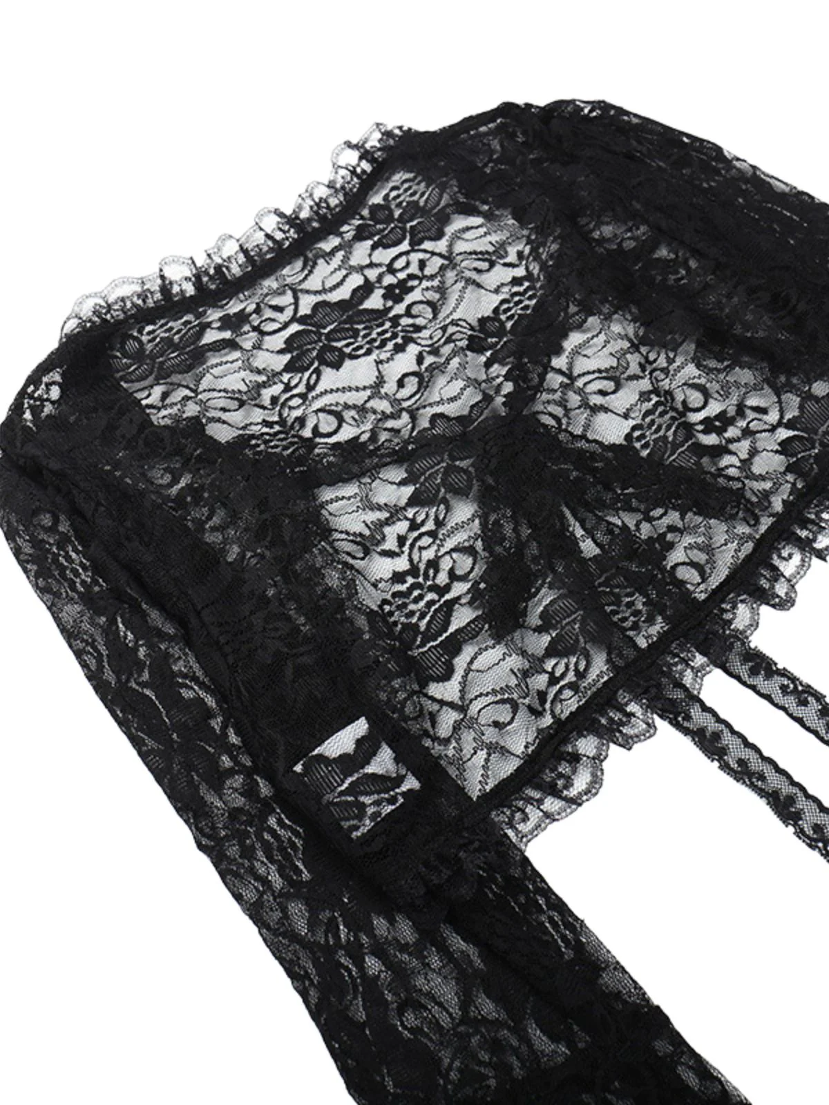 Black 1930s Halloween Lace Flare Sleeve Top - Image 3