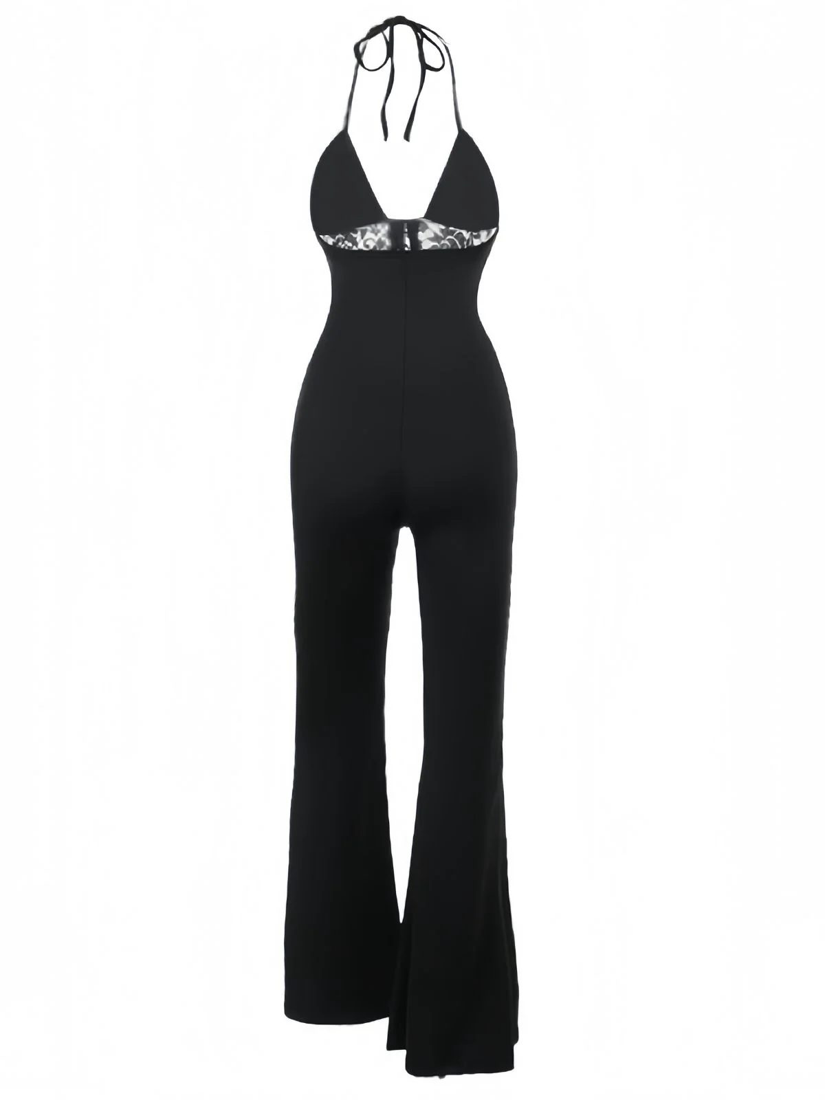 Black 1930s Halter Lace Bell-Bottom Jumpsuit - Image 2