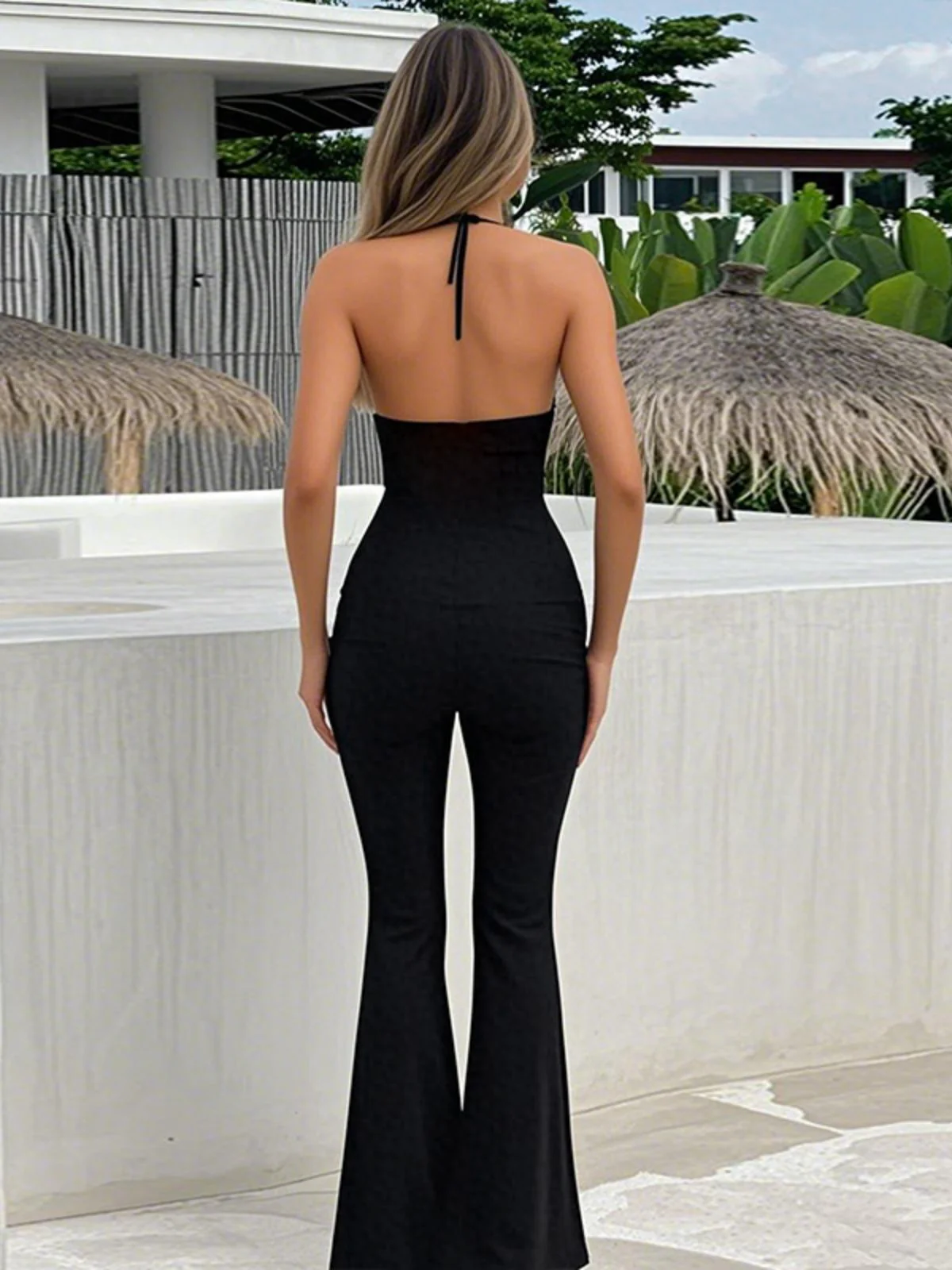 Black 1930s Halter Lace Bell-Bottom Jumpsuit - Image 4
