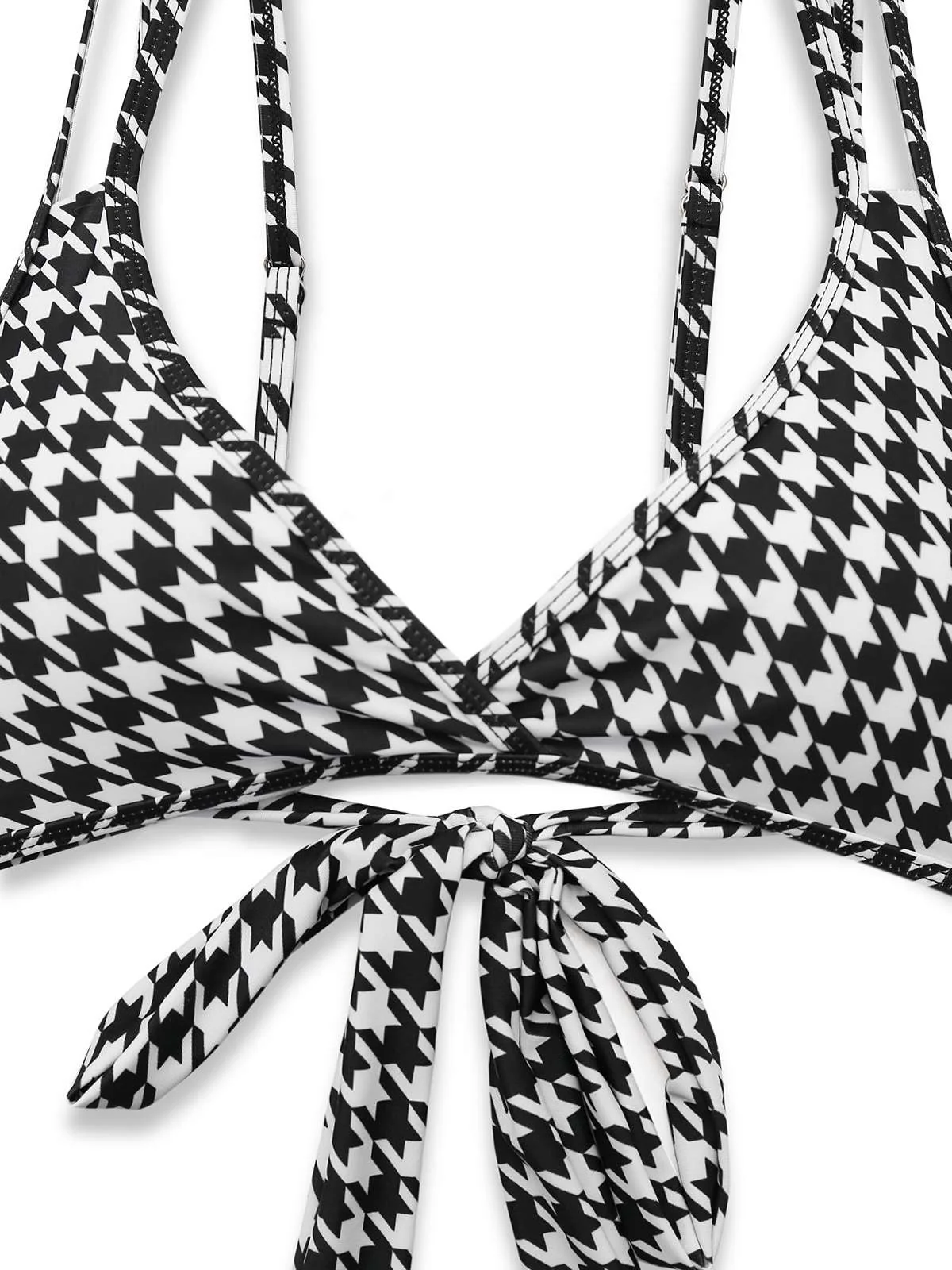 Black 1930s Houndstooth Lace-Up Bikini Set - Image 4