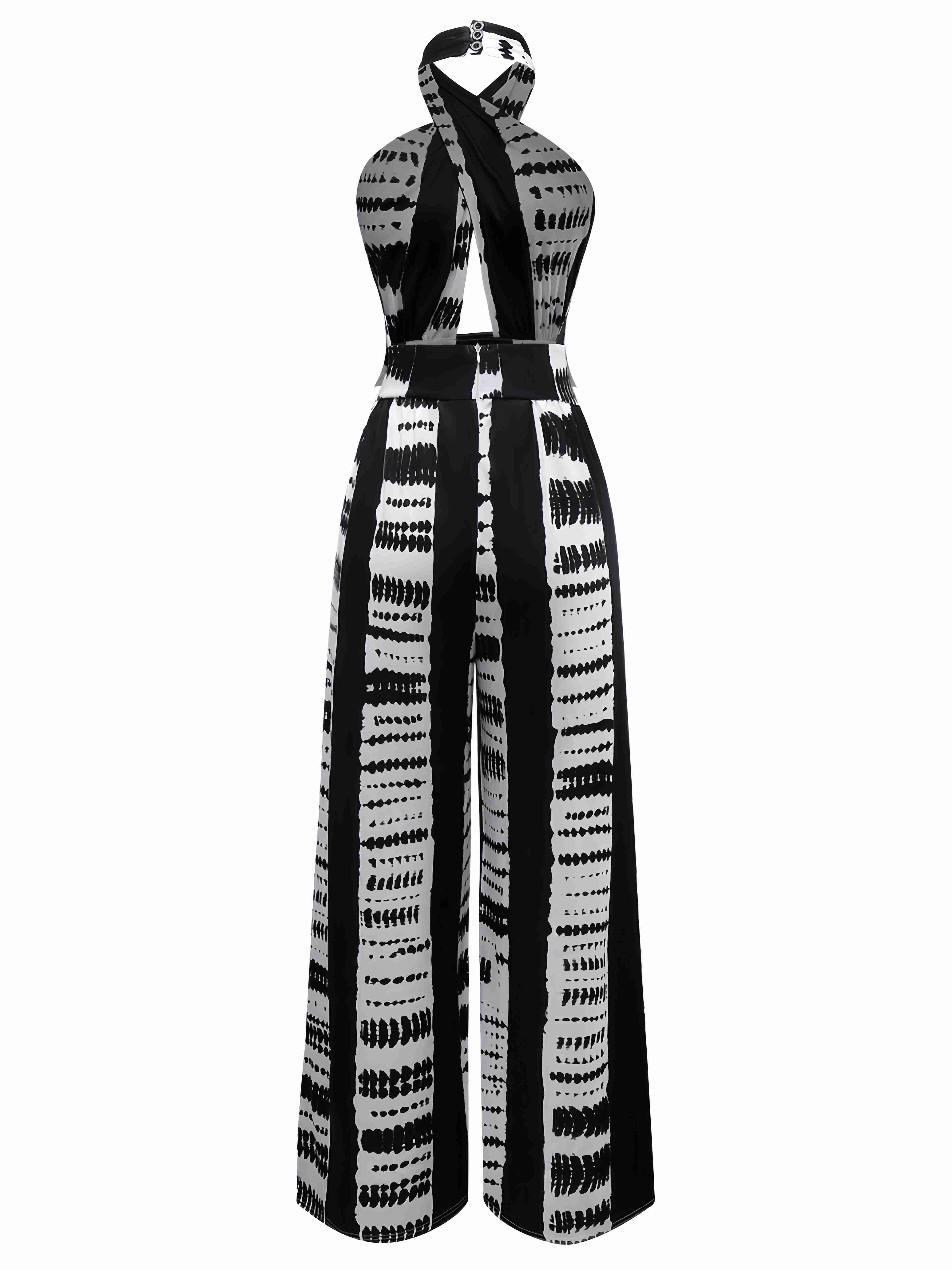 Black 1930s Ink Stains Cross Halter Jumpsuit - Image 2