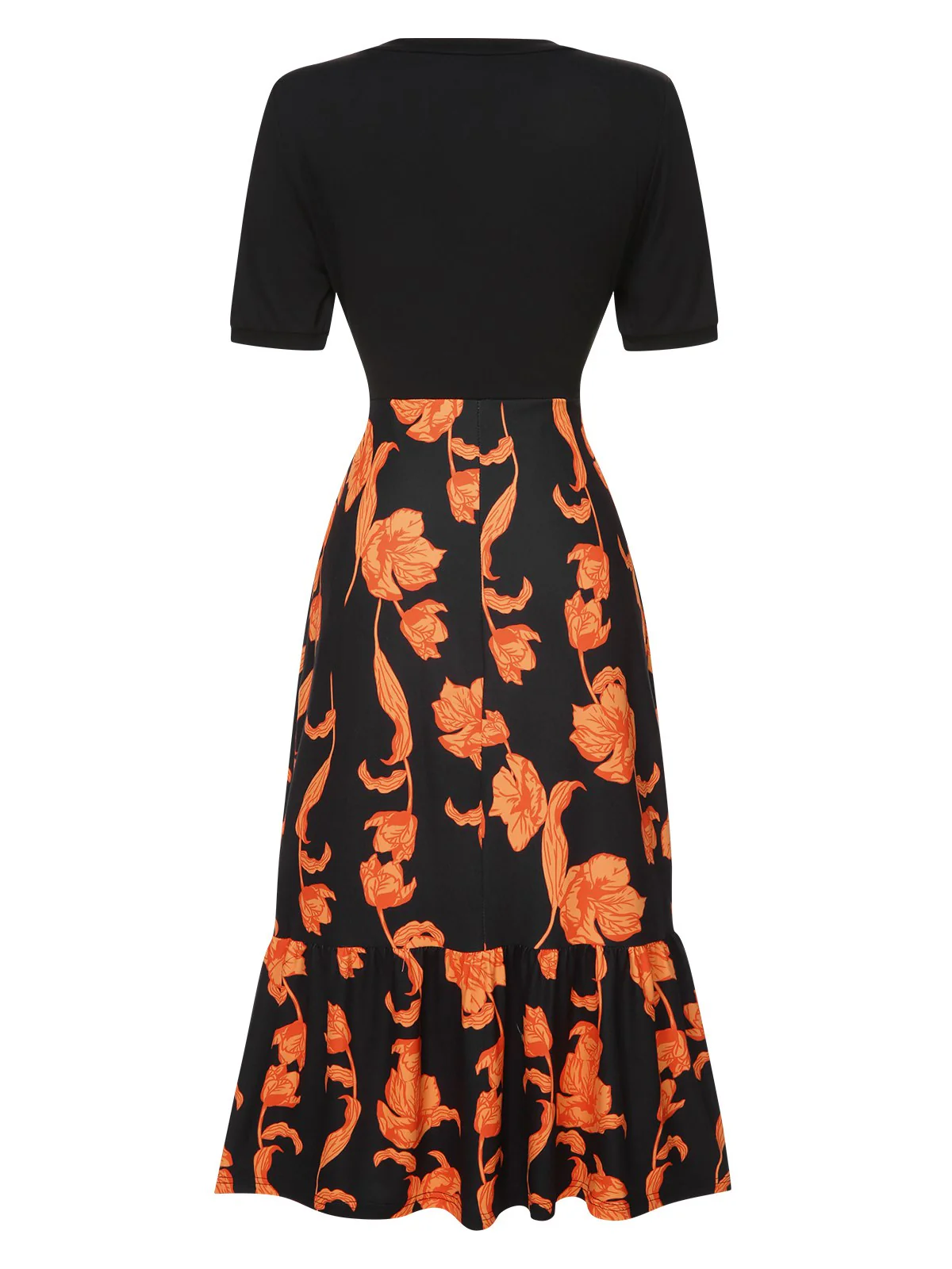 Black 1930s Irregular Neckline Floral Patchwork Dress - Image 3