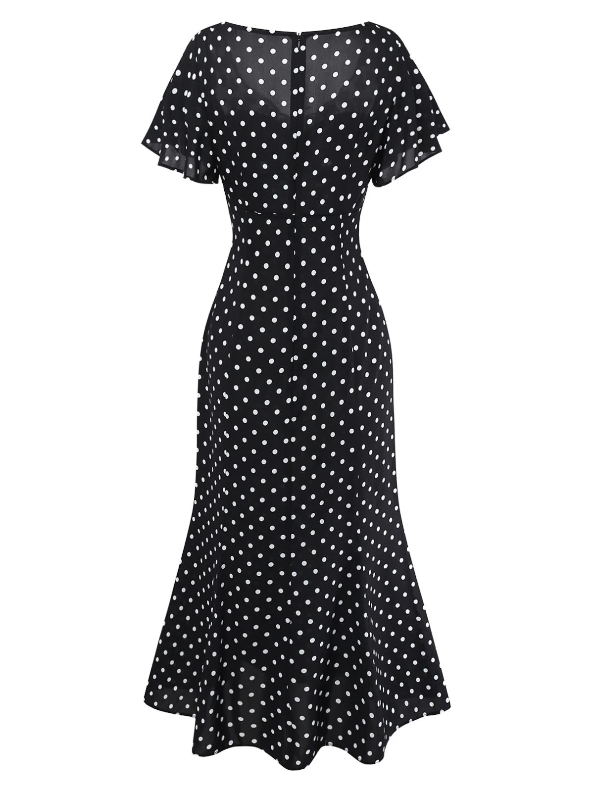 Black 1930s Lace Trim Polka Dot Dress - Image 5