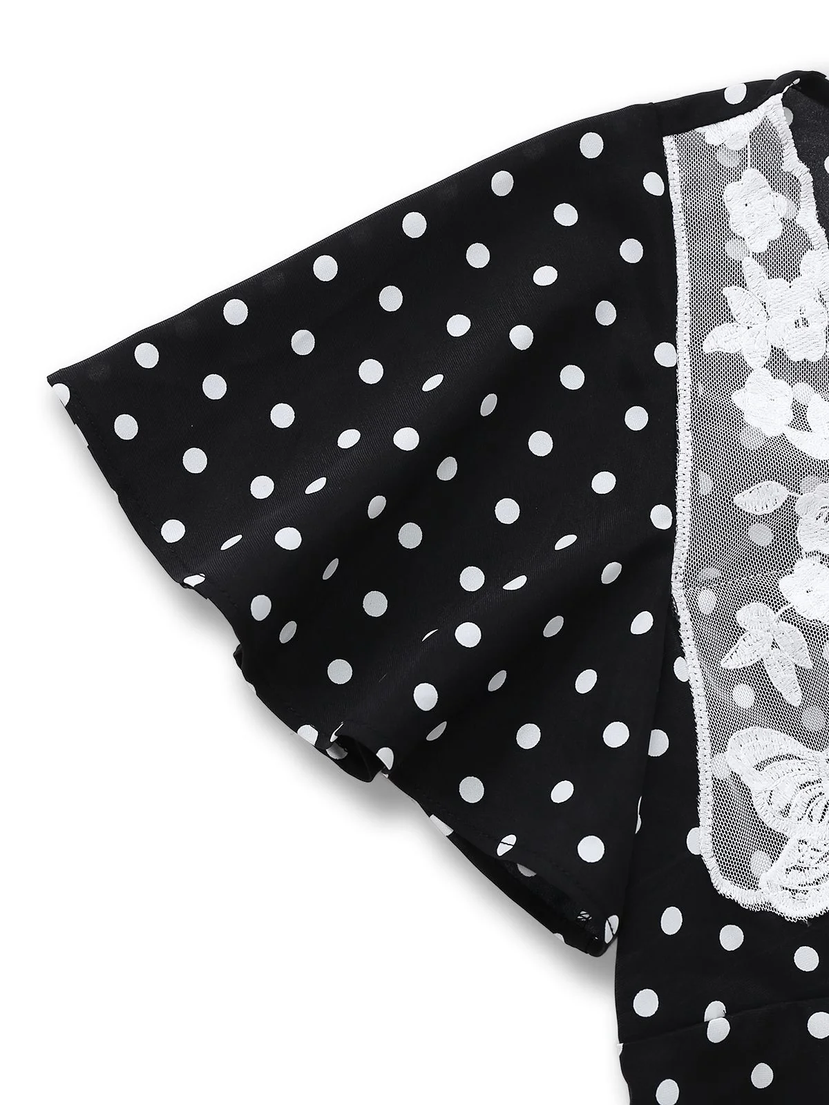 Black 1930s Lace Trim Polka Dot Dress - Image 8