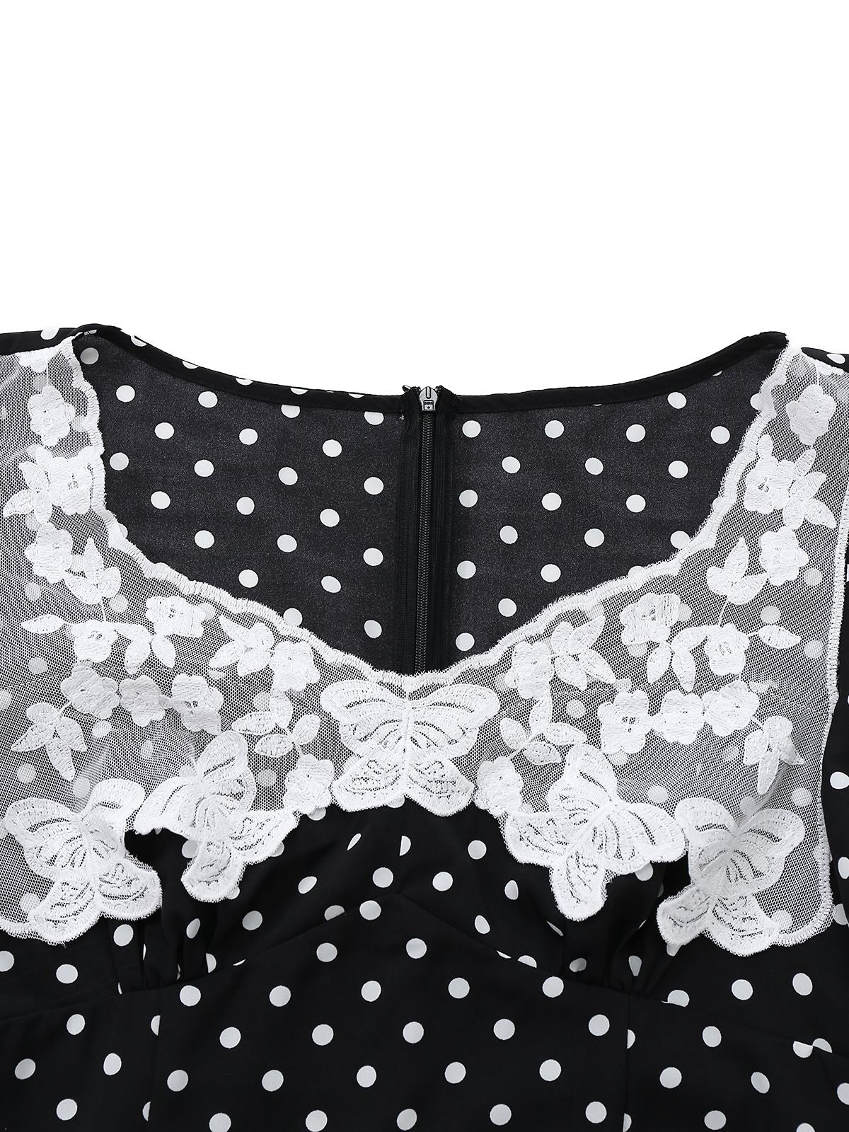Black 1930s Lace Trim Polka Dot Dress - Image 9