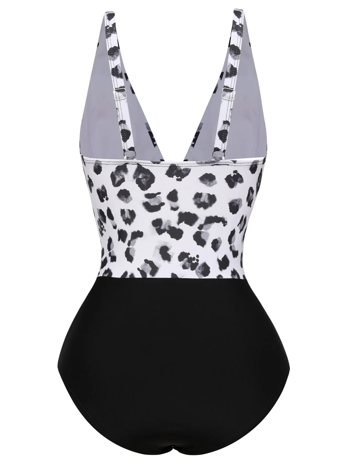 Black 1930s Leopard Patchwork V-Neck Swimsuit - Image 3
