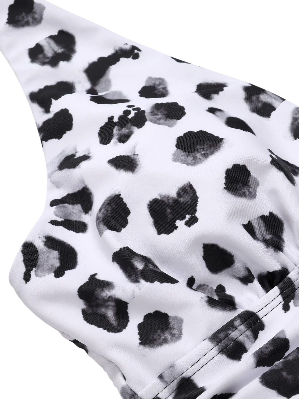 Black 1930s Leopard Patchwork V-Neck Swimsuit - Image 4