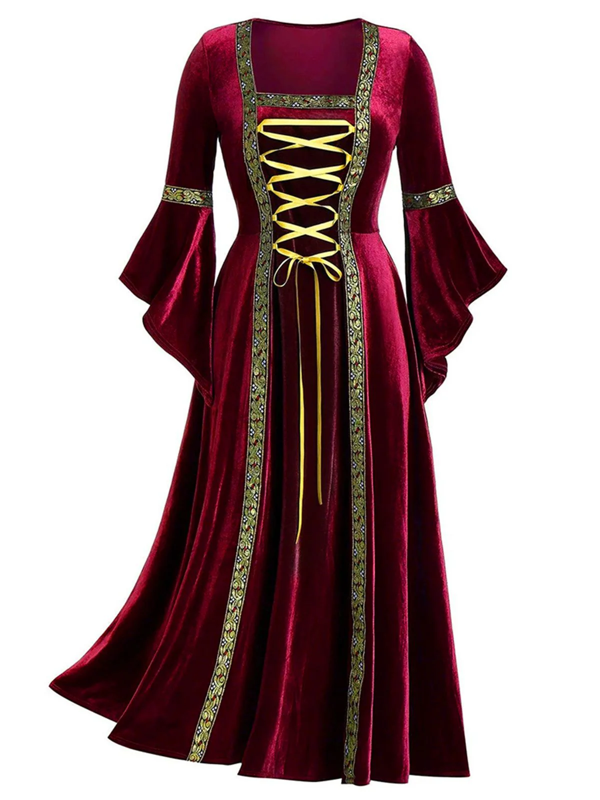 1930s Medieval Renaissance Velvet Gold Trim Dress - Image 3