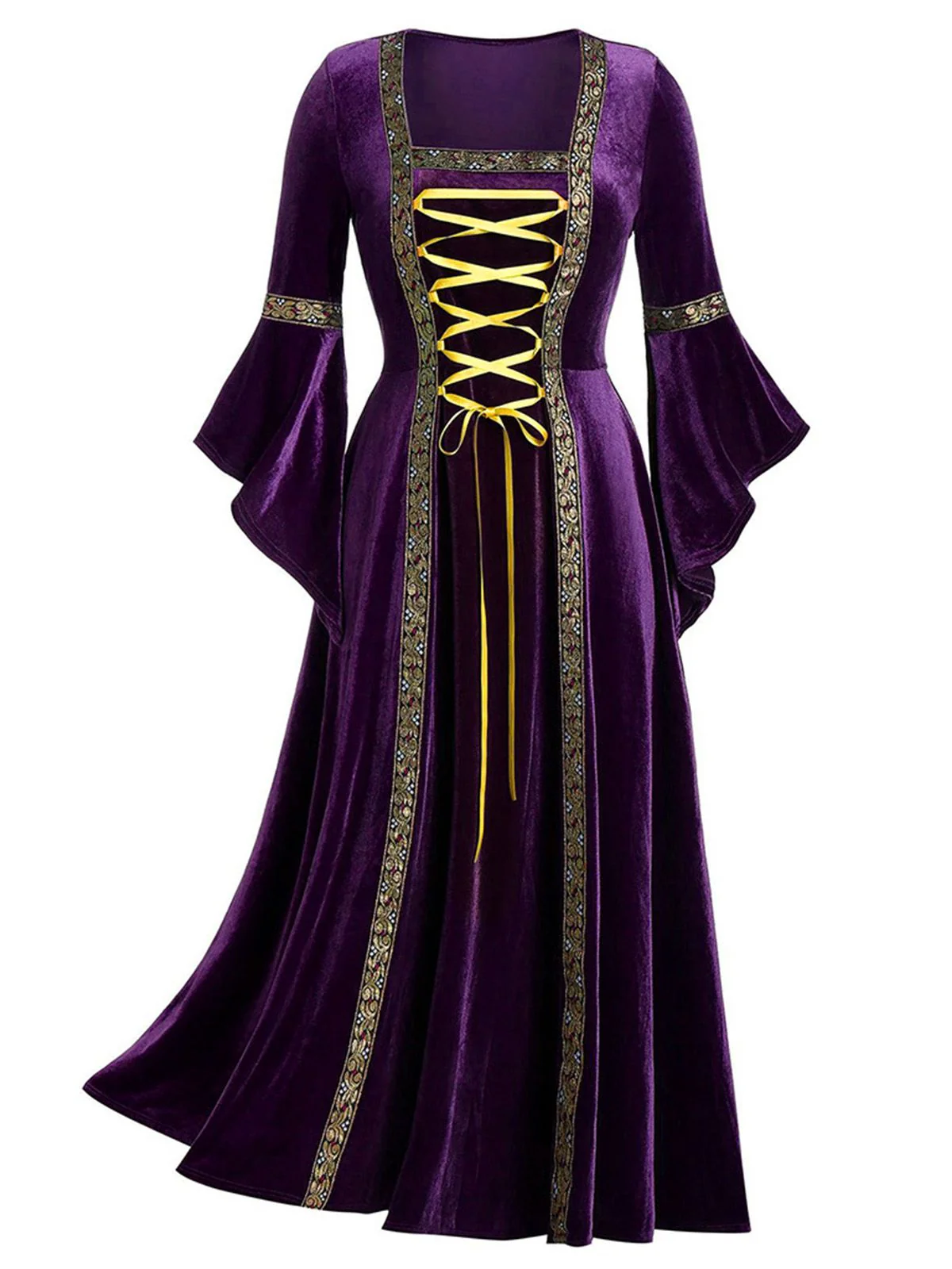 1930s Medieval Renaissance Velvet Gold Trim Dress - Image 5