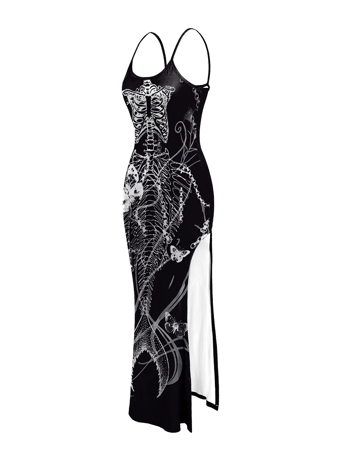 Black 1930s Mermaid Skeleton Spaghetti Straps Dress - Image 5