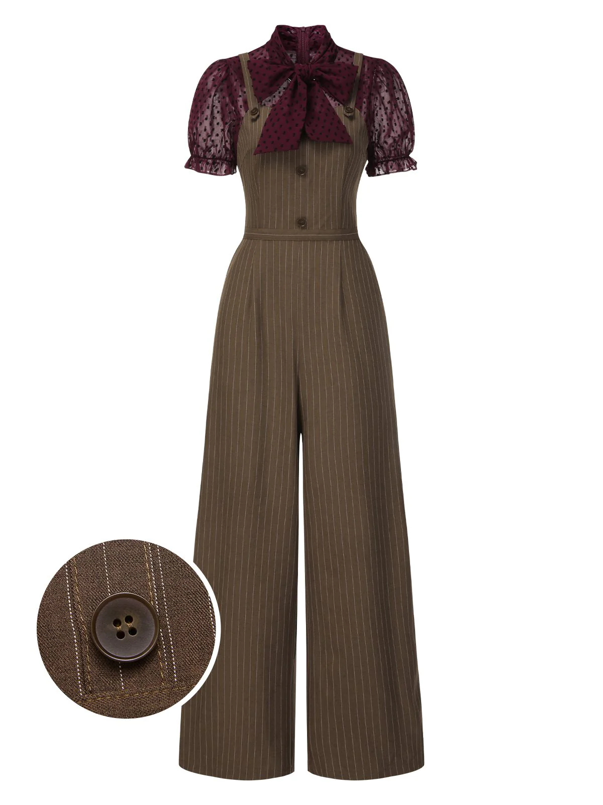 Black 1930s Mesh Patchwork Vertical Stripe Jumpsuit - Image 4