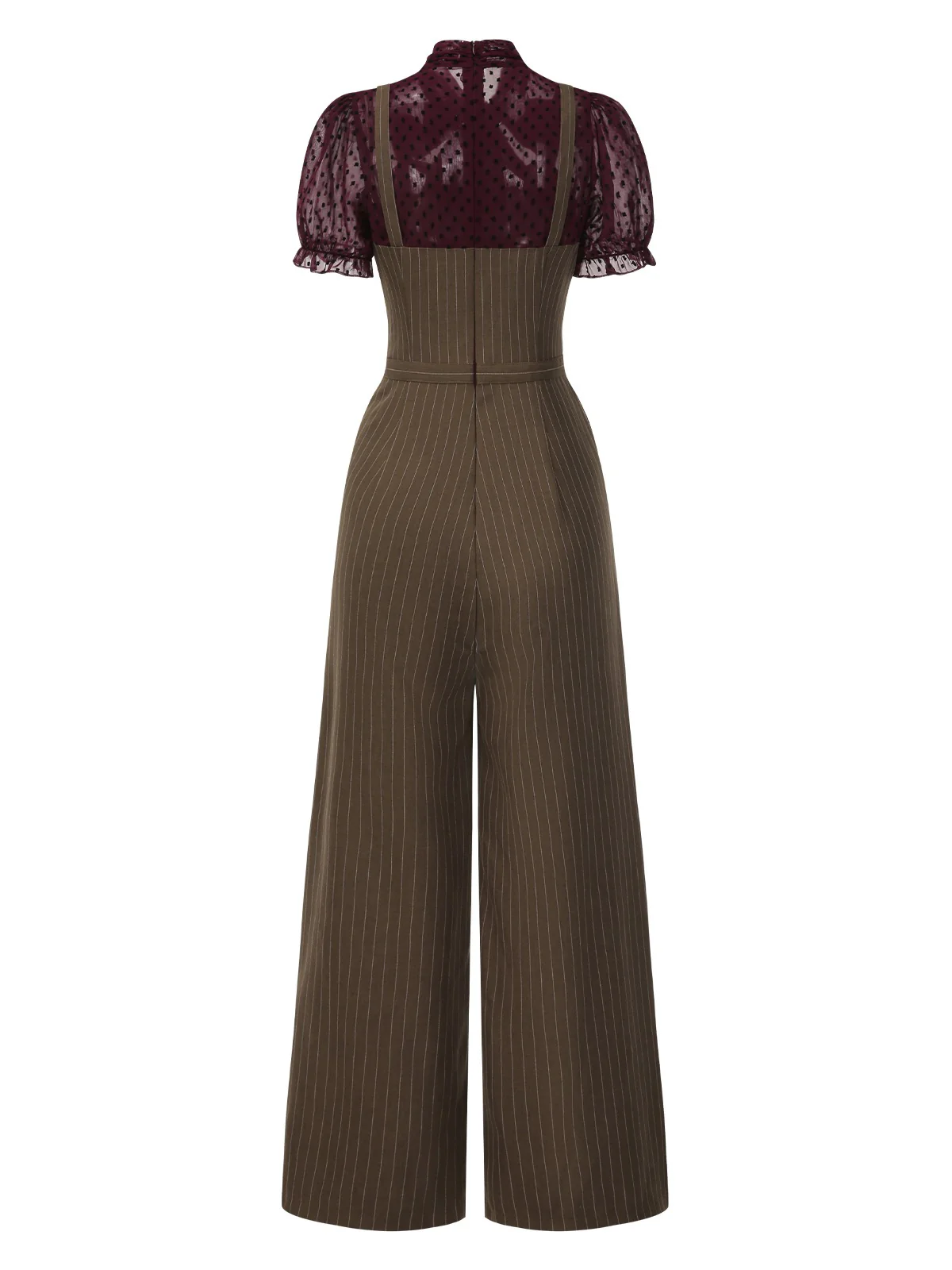 Black 1930s Mesh Patchwork Vertical Stripe Jumpsuit - Image 7