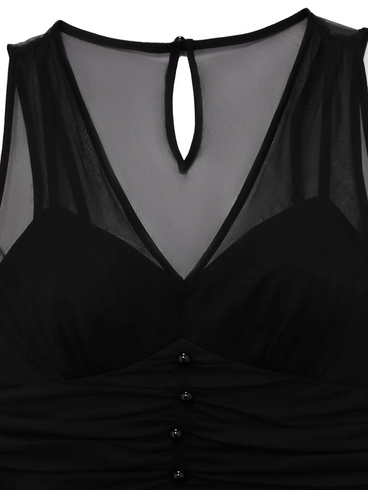 Black 1930s Mesh Pleated Patchwork Jumpsuit - Image 5