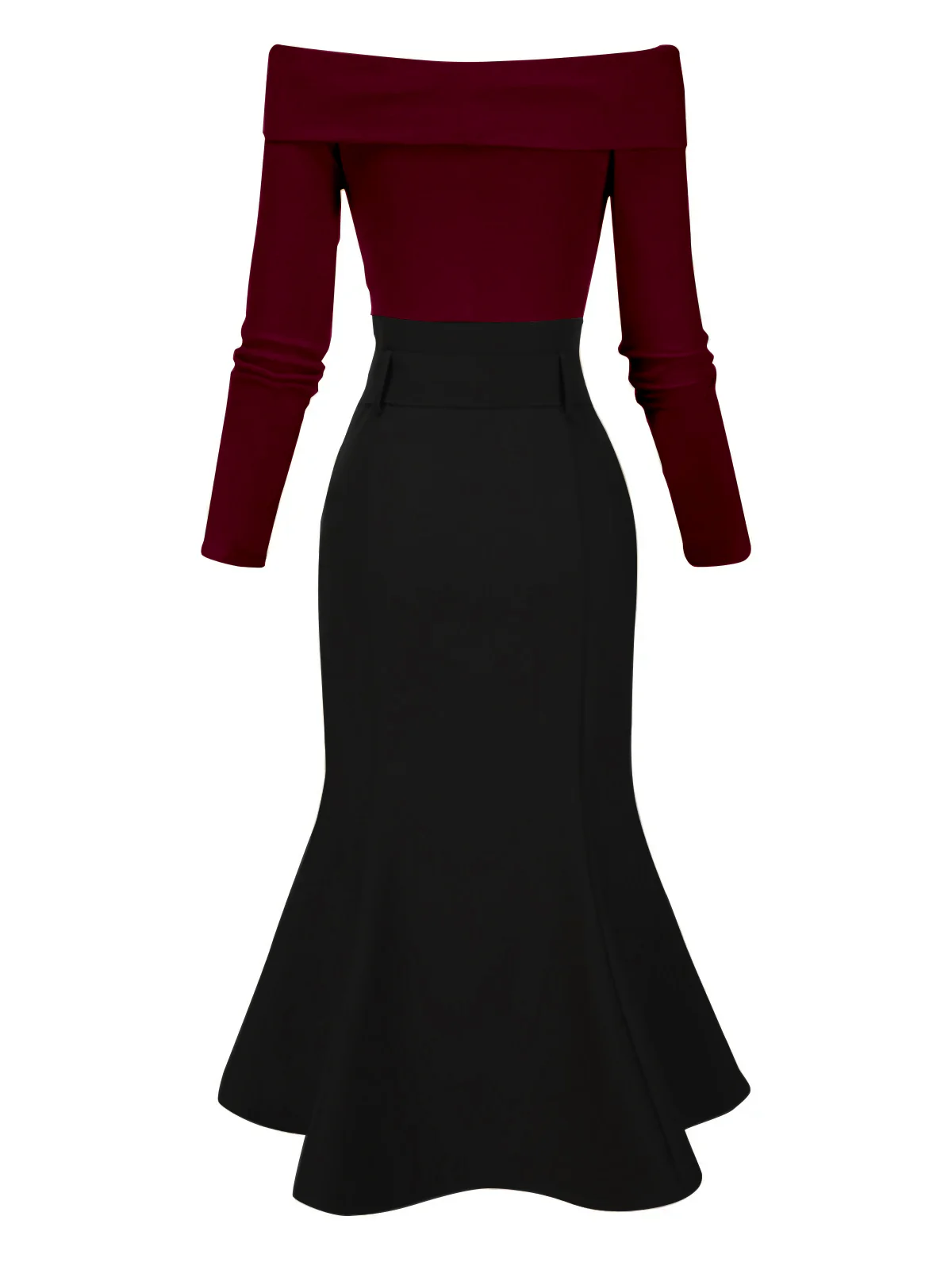 Black 1930s Off Shoulder Knit Belt Mermaid Dress - Image 2