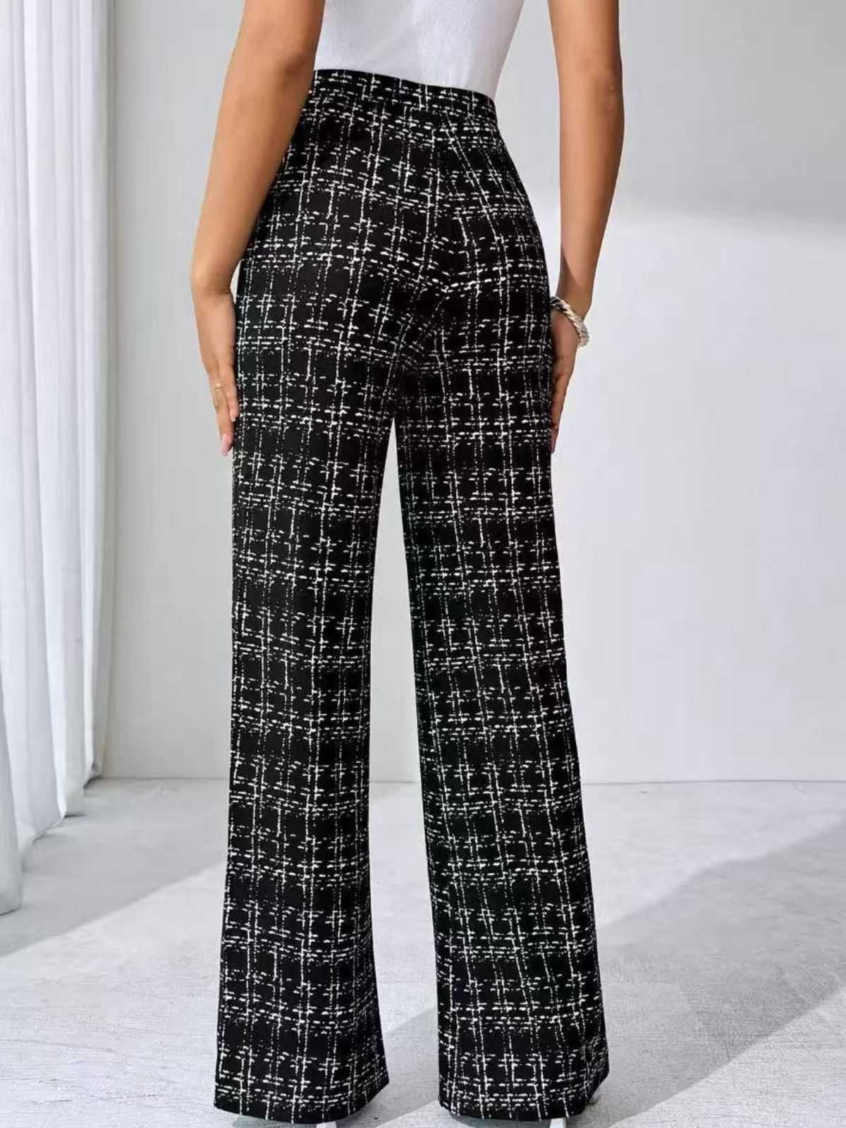 Black 1930s Plaid High Waisted Wide-Leg Pants - Image 2