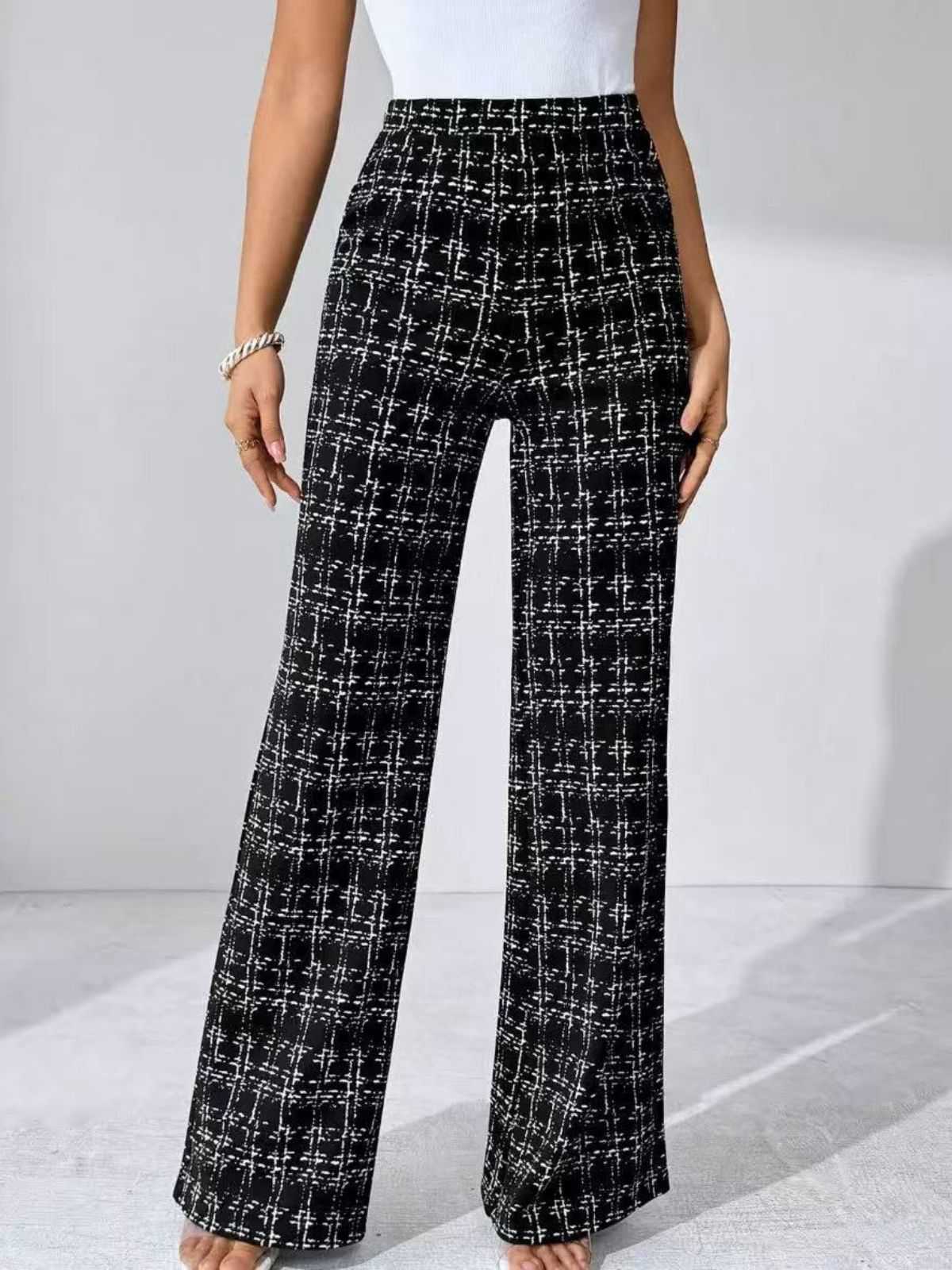 Black 1930s Plaid High Waisted Wide-Leg Pants - Image 3